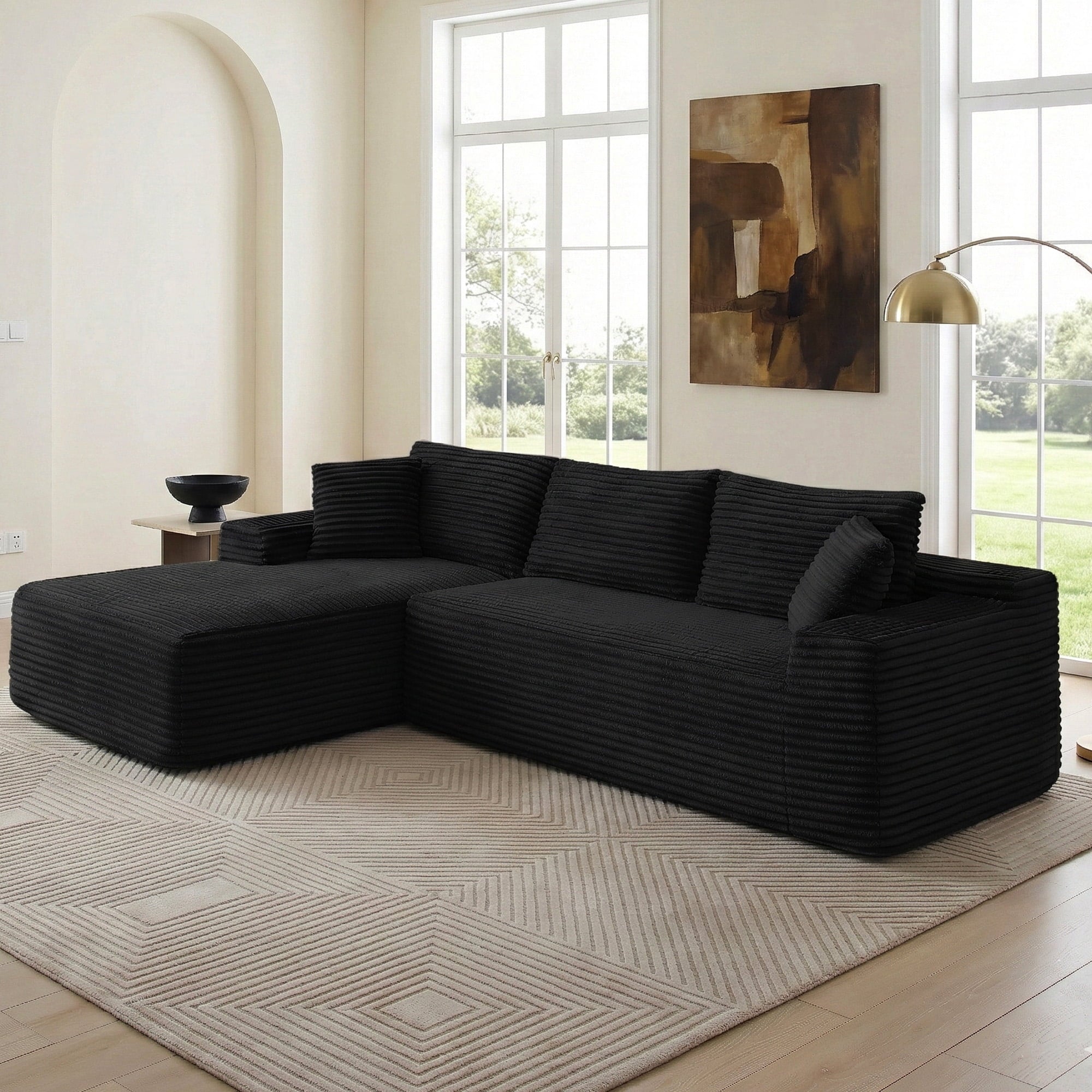 SOULART 138.5 U Shaped Sectional Couch,Gray Cloud Boneless Sofa For Living Room,Plush Corduroy Couches With Deep Seat Chaise Lounge,No Assembly Required