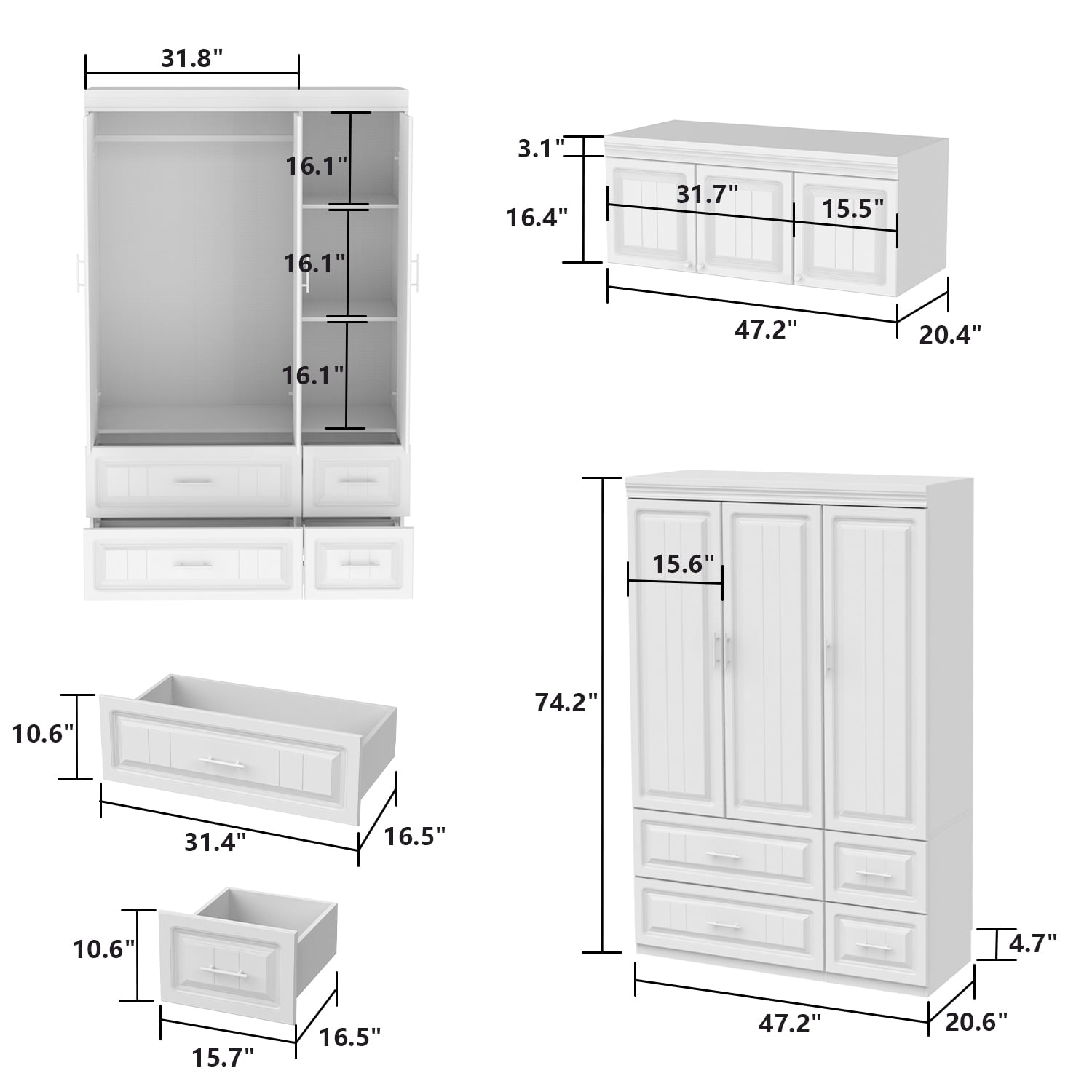 OxyLife 2 Door Wardrobe Armoire, White Closet Storage Organizer with Drawers and Shelves