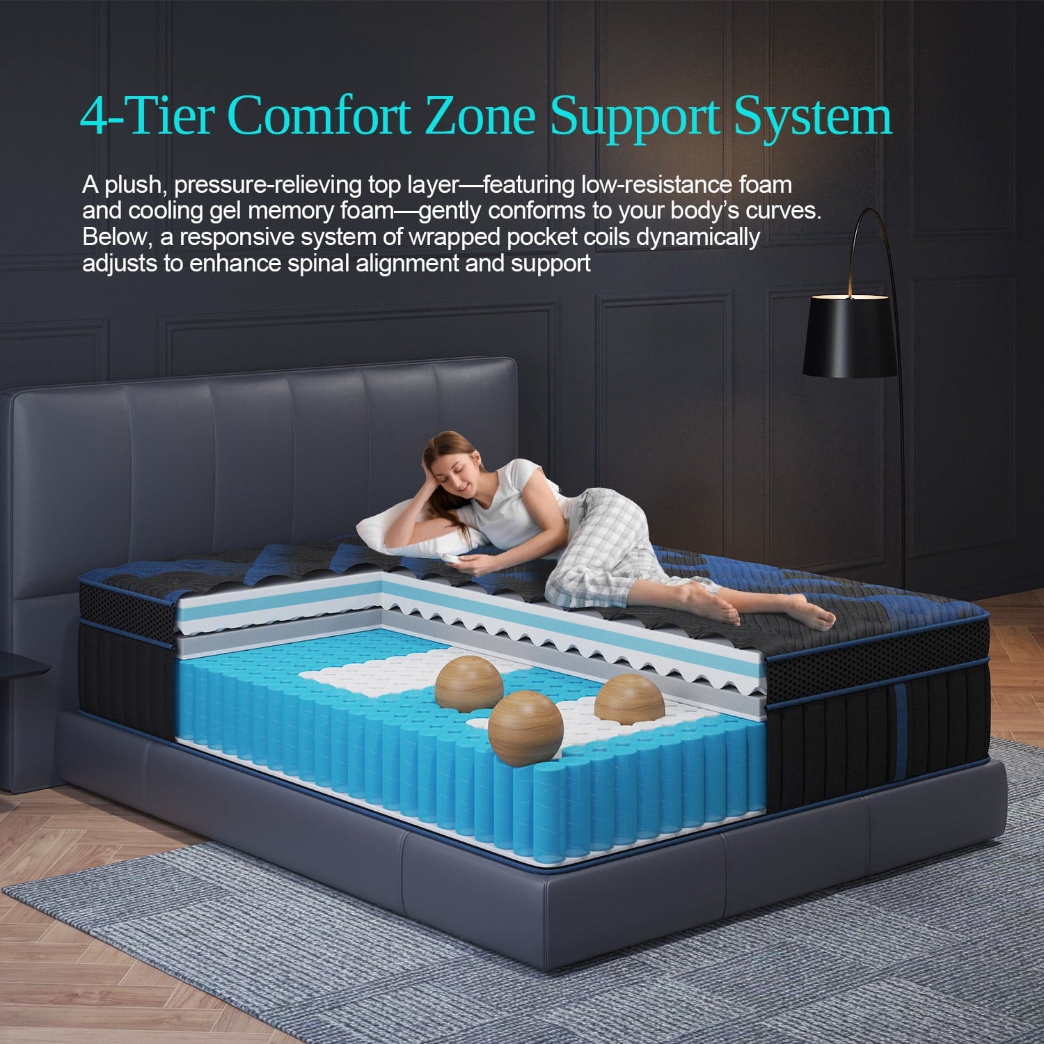 COLETEX Full Size Mattress 12inch Hybrid Mattress in a Box Medium Firm with Gel Memory Foam Pocket Spring for Pressure Relief,Adult,Black