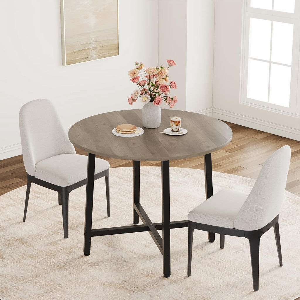 31.5 Round Dining Table for 4 People, Modern Wood Circle Kitchen Table with Sturdy Industrial Metal Frame, Small Space Saving Dining Room Table for Apartment & Breakfast Nook, (No Chairs), Walnut