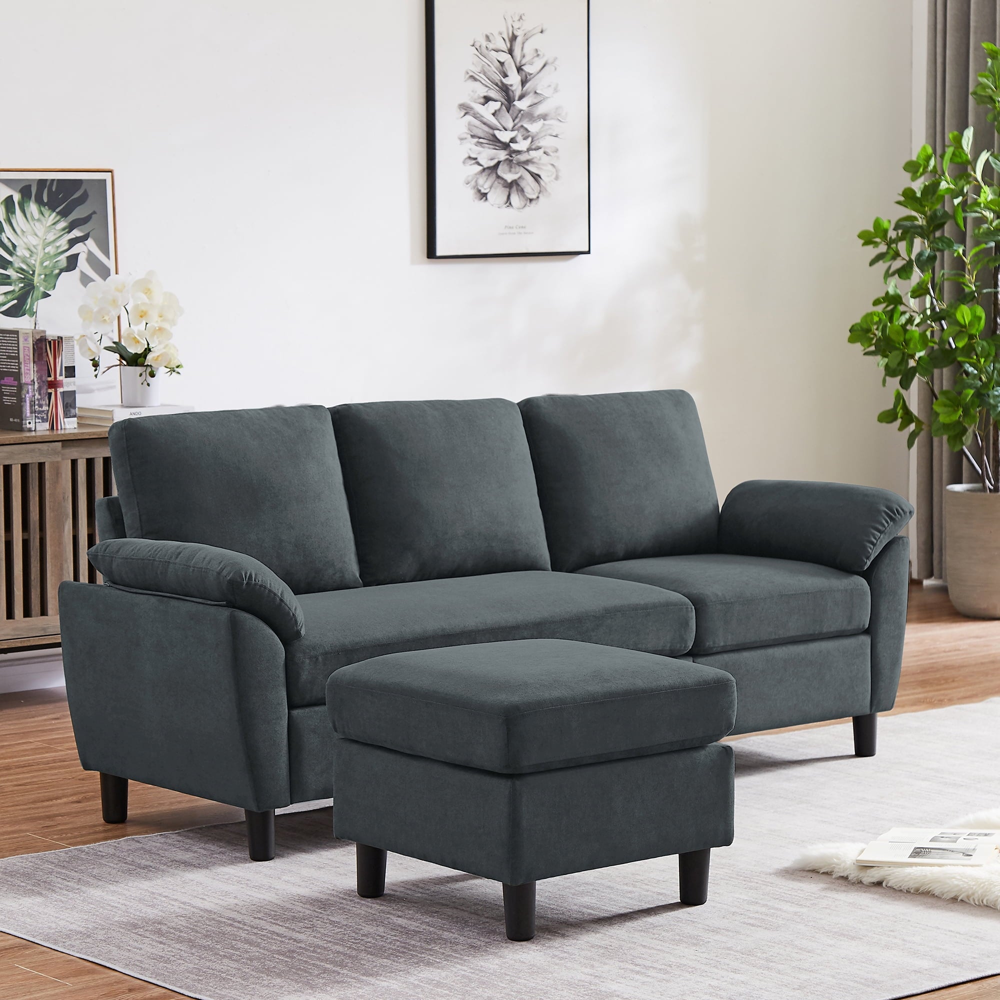 Jarenie 80 Convertible Sectional Sofa, Small L Shaped 3 Seat Couch with Reversible Storage Chaise, Modern Polyester Fabric Sofa Couches for Living Room, Apartment and Small Space, Beige