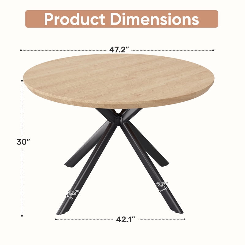 Hawsaiy 47 Round Dining Table for 4-6, Modern Farmhouse Kitchen Table with Metal Legs, Wood Circle Dinner Table for Kitchen & Dining Room, Walnut