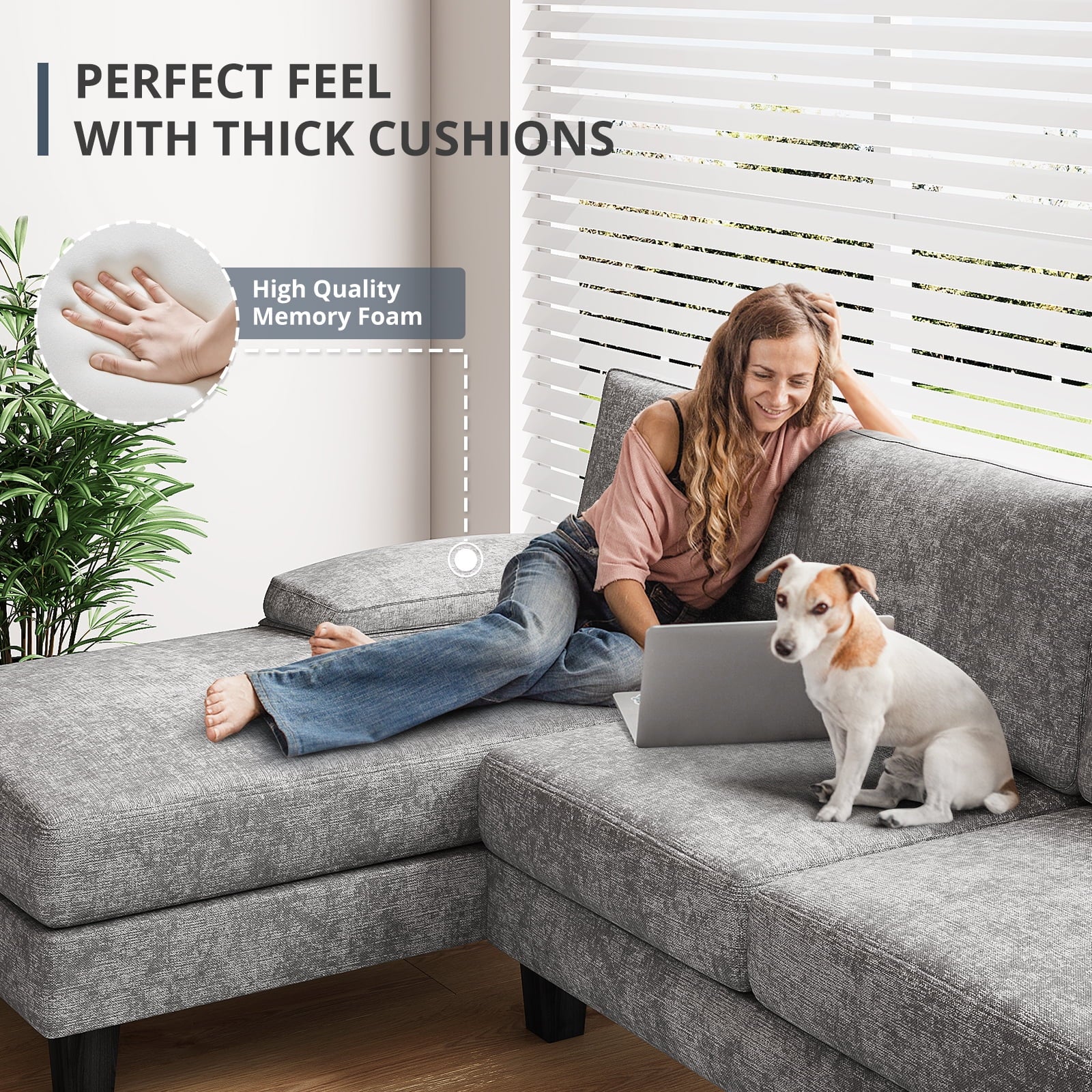 Furmax Chenille U Shaped Sectional Sofa, Gray