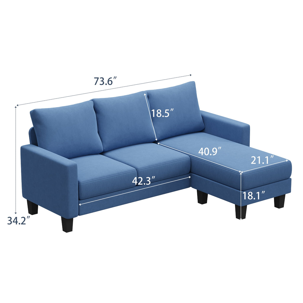 Vineego 72 L-Shaped Sectional Sofa with Ottoman Ergonomic Support Sofa Couch for Small Spaces Living Room, Apartment,Dark Gray