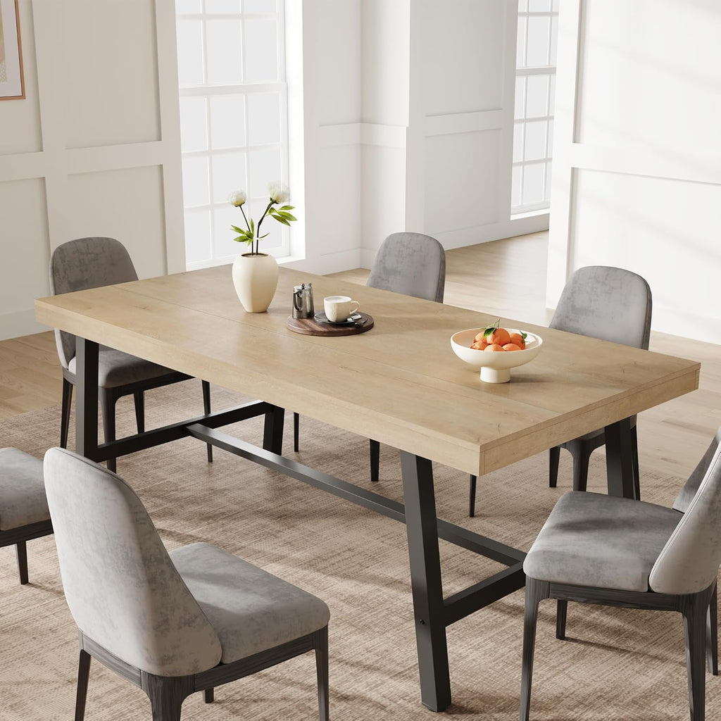 70.87 Inch Long Large Rectangle Dining Table for 6-8 People, Modern Kitchen Dining Room Table with Rustic Wooden Tabletop & Strong Metal frame(Only Gray Walnut Table)