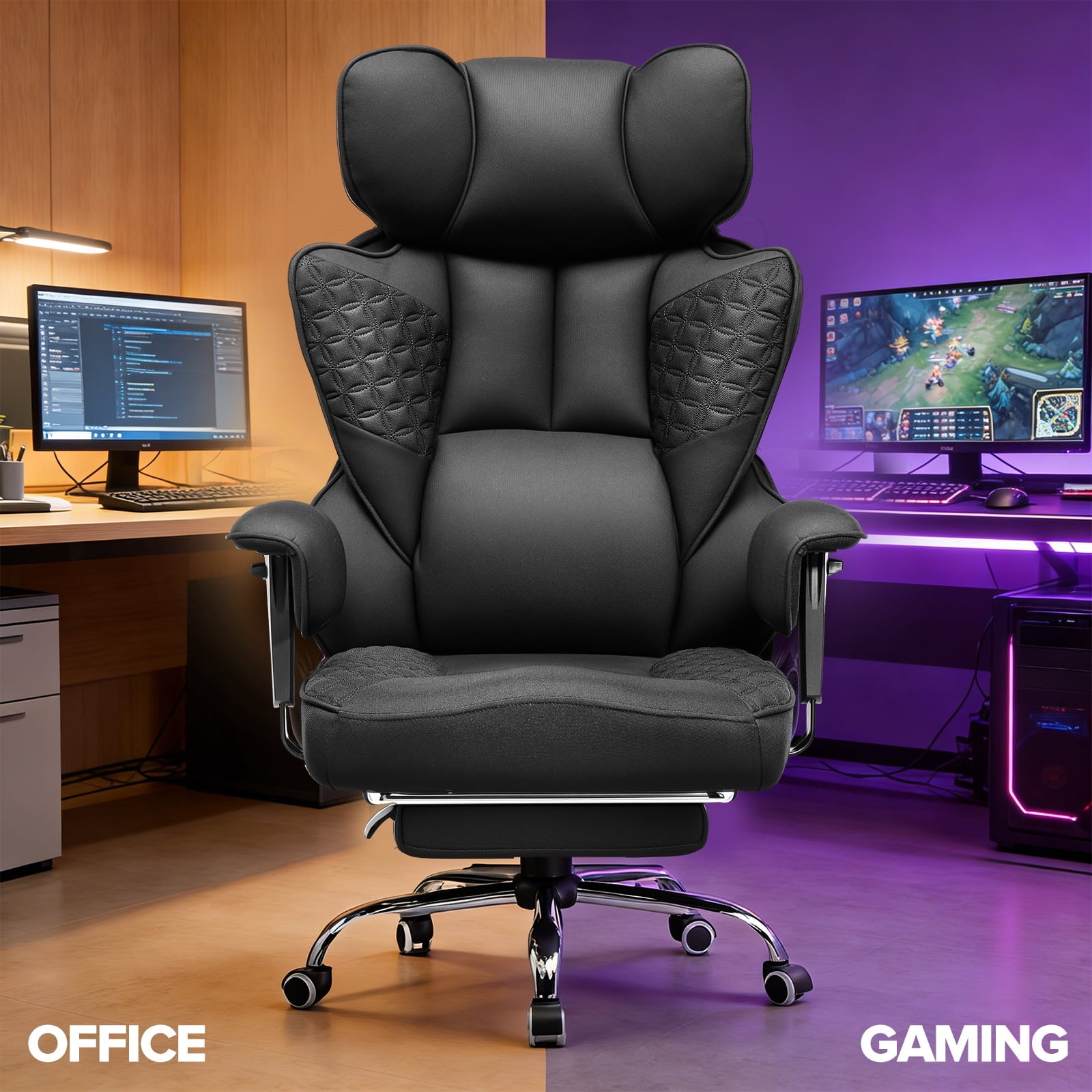 CloudRest Pro 400lbs Executive heavy duty office chair, High Back Ergonomic Computer Desk Chairwith Lumbar Back Support, Black