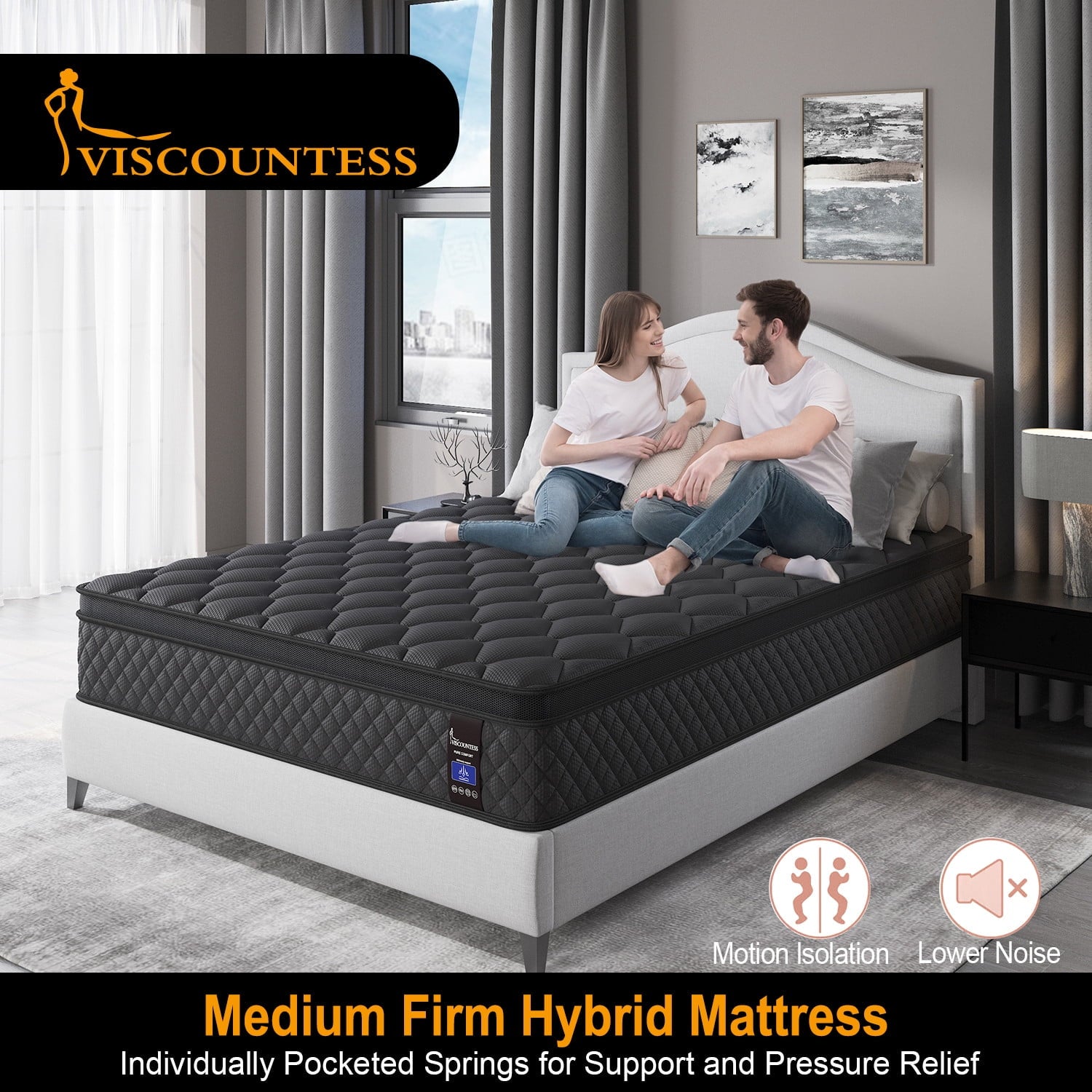 Viscountess 12 Inch Full Mattress Eurotop with Gel Memory Foam Hybrid Mattress in a Box Individually Wrapped Pocket Coils Innerspring Motion Isolation Edge Support