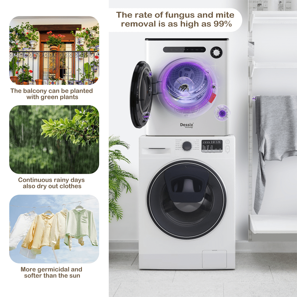 Dessiz 1.6cu.ft Compact Laundry Dryer,Electric Portable Clothes Dryer - White