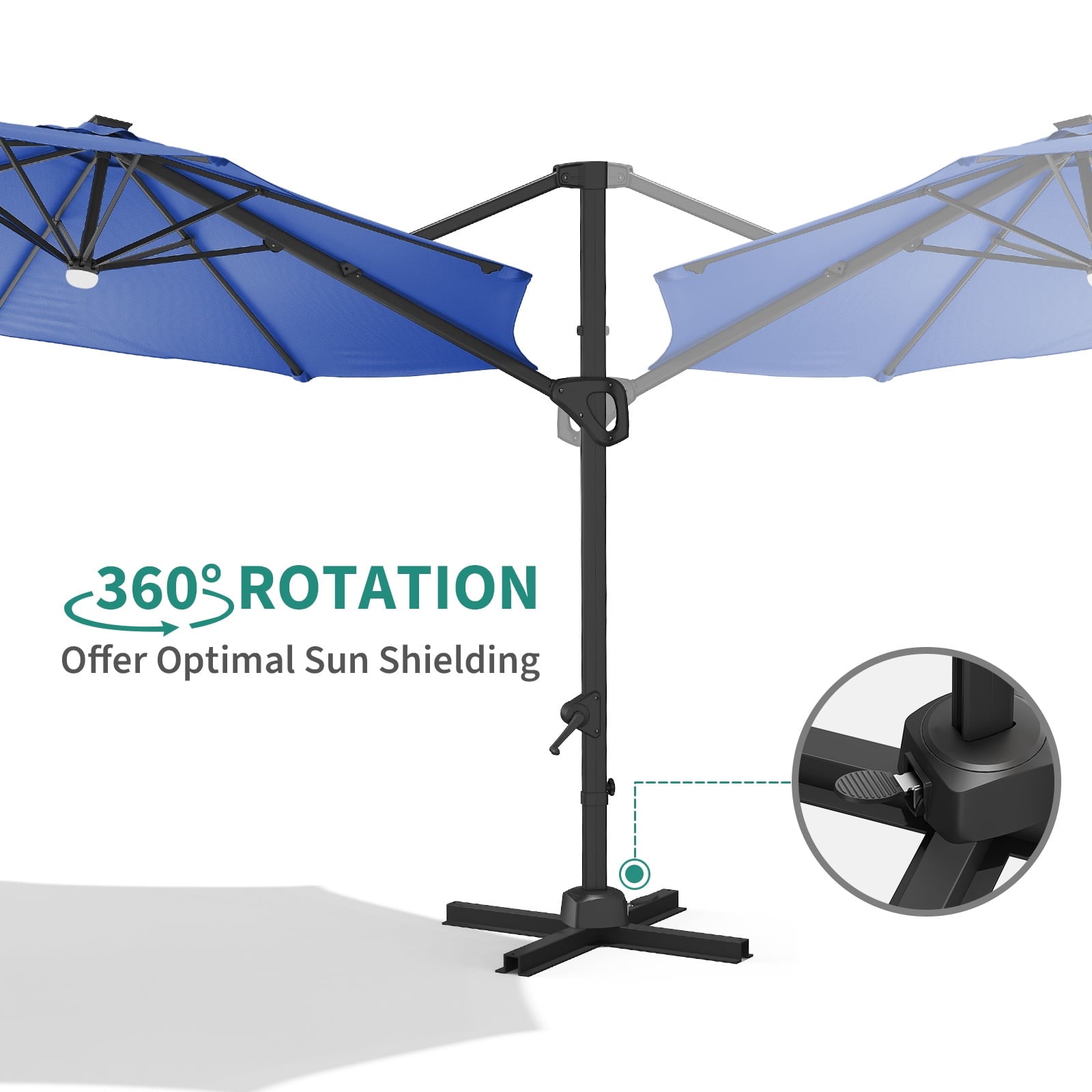 360° Rotating Cantilever Patio Umbrella – Heavy-Duty Waterproof Oxford Canopy, Adjustable Tilt, Rust-Proof Aluminum Frame, Easy Crank, Cross Base – Large Sun Shade for Garden, Poolside, Patio – Grey