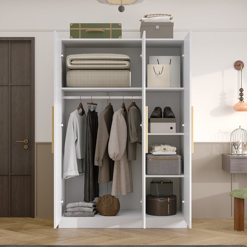 Wiawg 2 Door Wardrobe Armoire,Mirrored Closet Storage with Drawers and Shelves,White