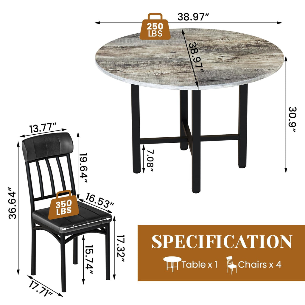 MOOSENG Round Dining Table Set for 4,Faux Marble Circle Dining Table Set with Chairs,Modern Kitchen Table and Chairs Set for 4,Round Dinner Table & Chair Set for Small Space