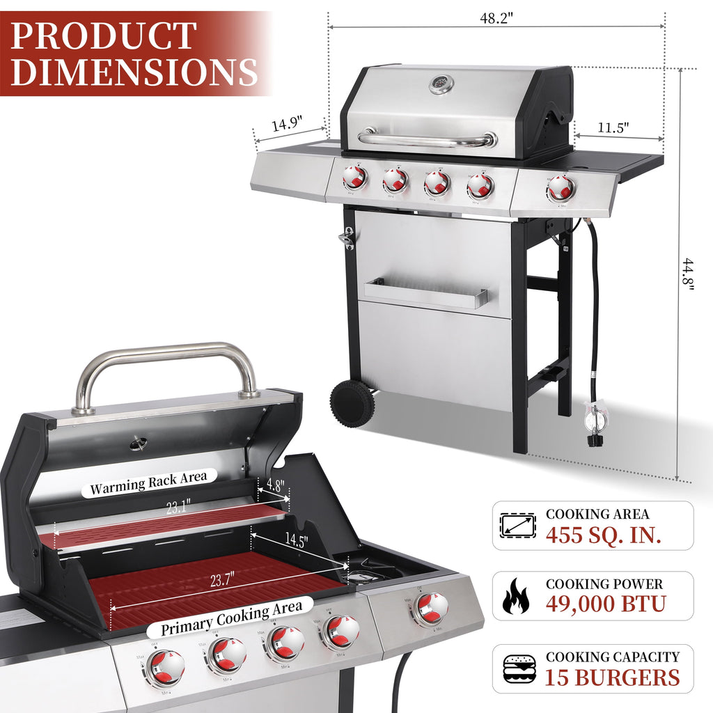 CIG GARDEN 4 Burner Gas Grill Combo with Side Burner, 3 in 1 Gas BBQ Grill with Charcoal Grill and Griddle, 52,000 Outdoor Barbecue Grill