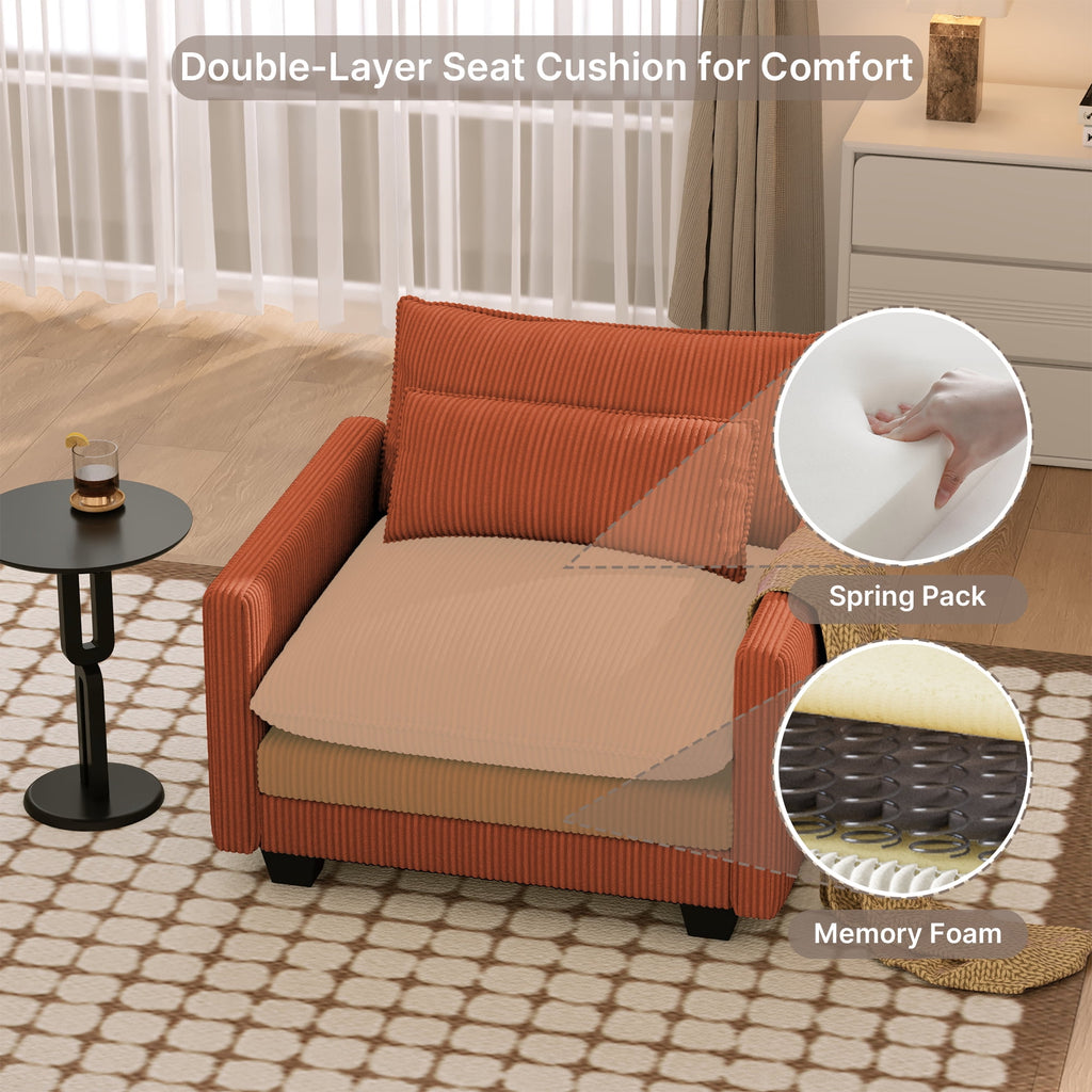 110'' Oversized L Shaped Couch for Living Room, Cloud Couches with Washable Corduroy Cover, Modern 4-Seater Comfy Deep-Seat Sofa with Movable Ottoman and 2 Throw Pillows for Apartment, Gray