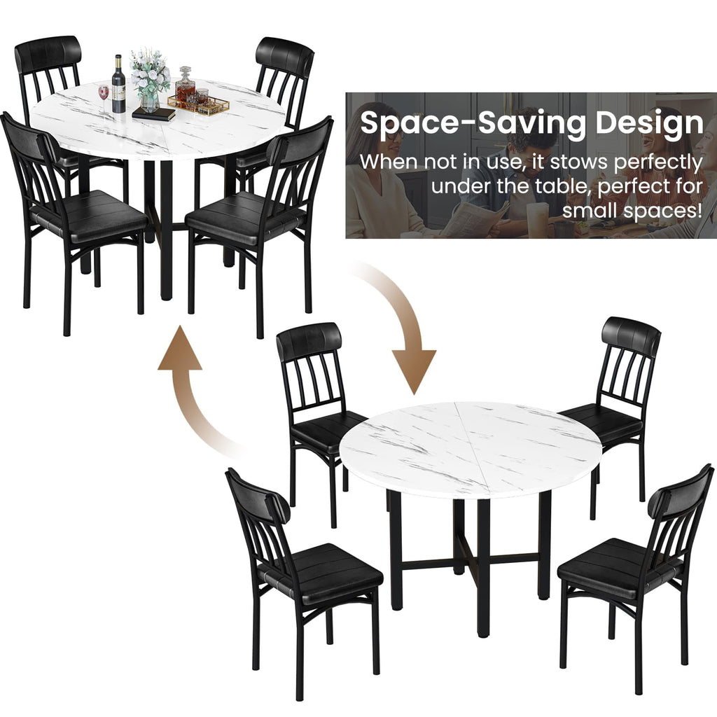MOOSENG Round Dining Table Set for 4,Faux Marble Circle Dining Table Set with Chairs,Modern Kitchen Table and Chairs Set for 4,Round Dinner Table & Chair Set for Small Space