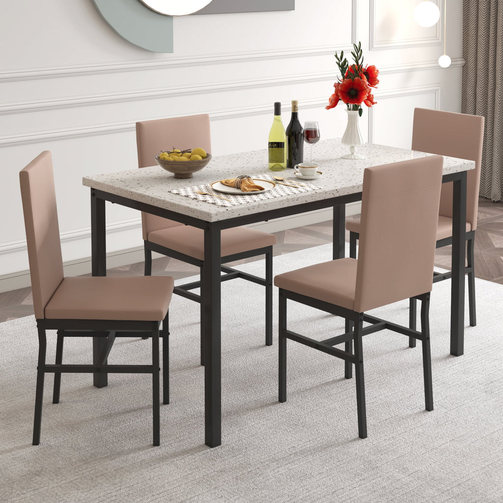 SYNGAR 5 Piece Dining Set, Modern Dining Table and Chairs Set for 4, Kitchen Dining Table Set with Faux Marble Tabletop & 4 Upholstered Chairs, for Small Space, Breakfast Nook, D9224