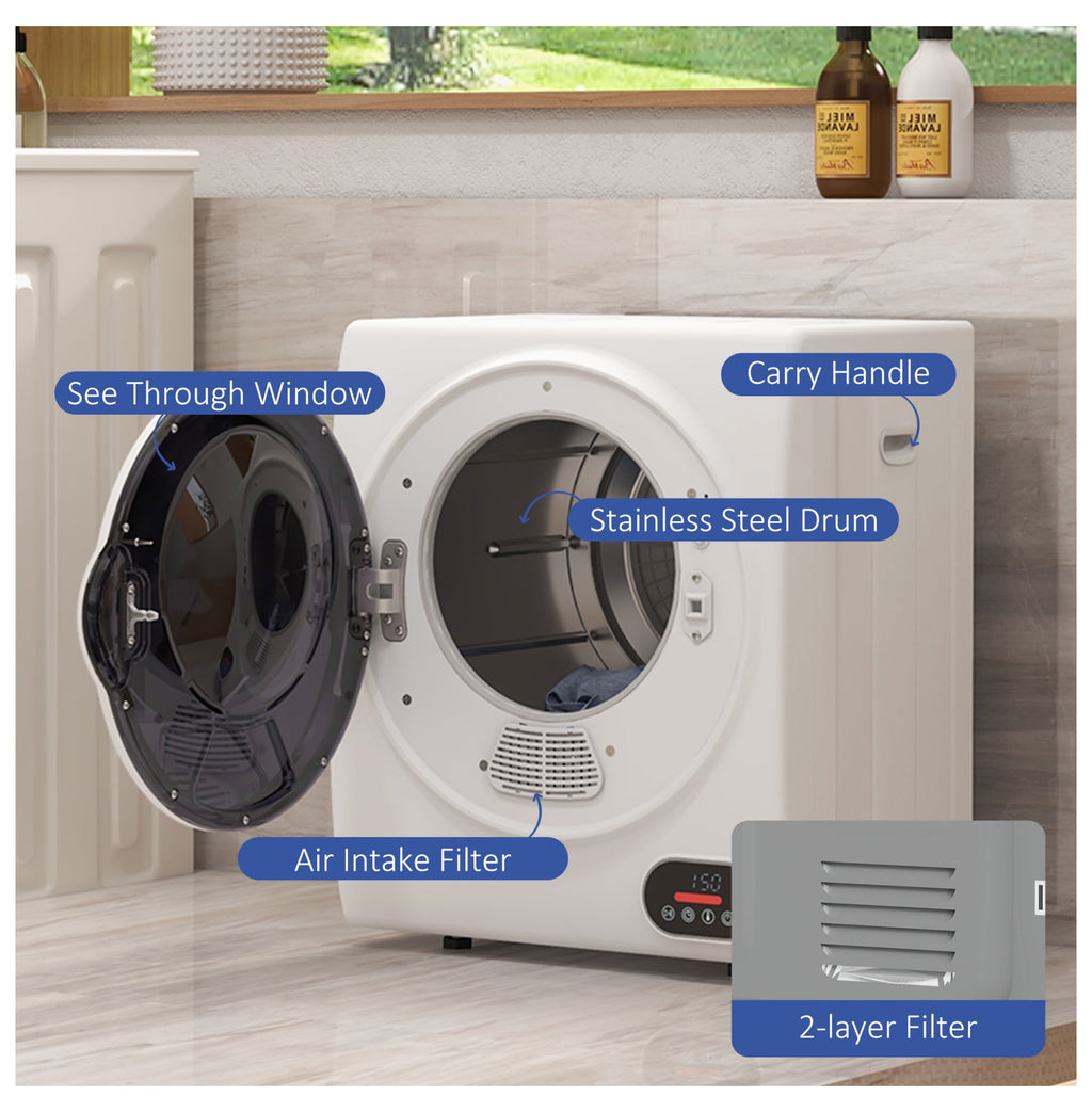 Portable Clothes Dryer 1.5 cu ft, Compact Laundry Dryer for Apartments, 850W Electric Dryer with Intelligent Drying, White