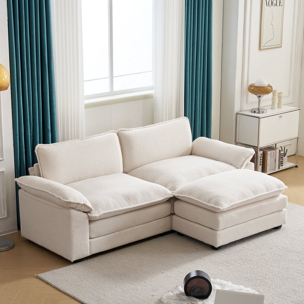 Ktaxon Sectional Sofa L Shaped Couch with Chaise Living Room Sleeper Set, 2 Seats with Chenille and Double Layer Cushions 86 W Beige