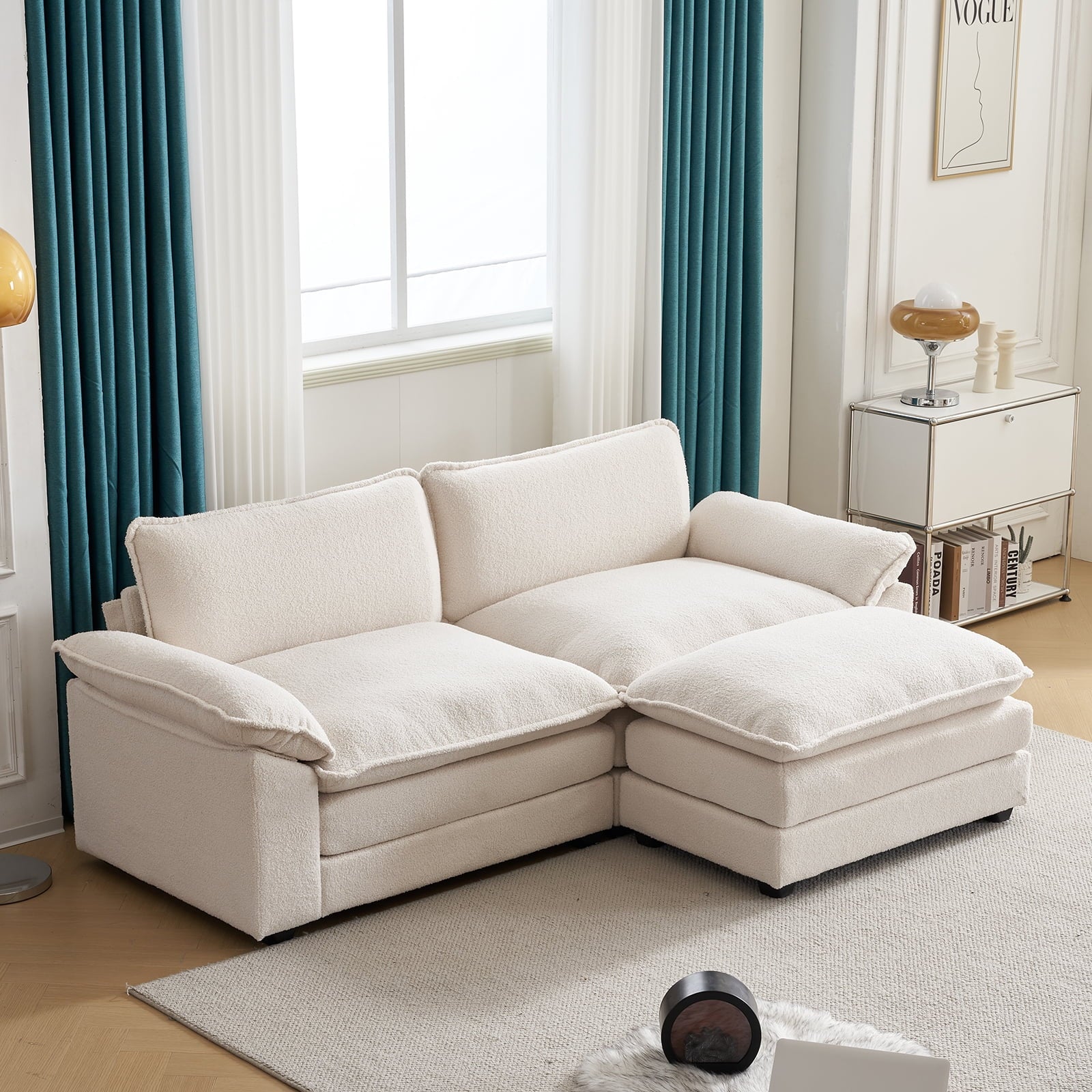 Ktaxon Sectional Sofa L Shaped Couch with Chaise Living Room Sleeper Set, 2 Seats with Chenille and Double Layer Cushions 86 W Beige