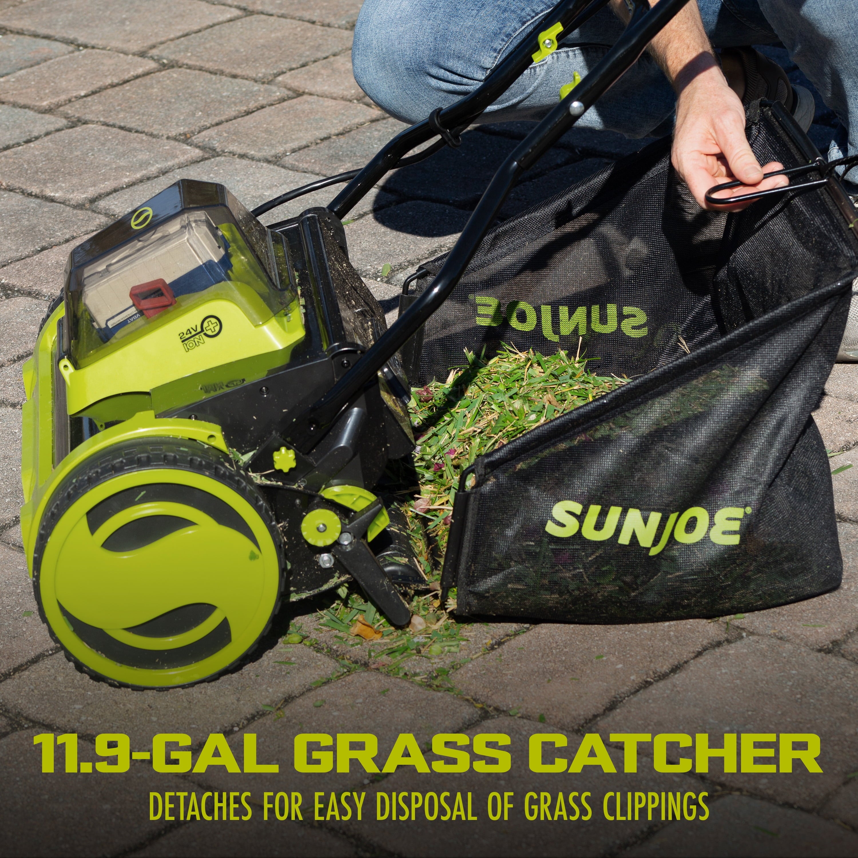 Sun Joe 24V Cordless Push Reel Lawn Mower, Battery Powered Grass Cutter for Yard, 15-Inch