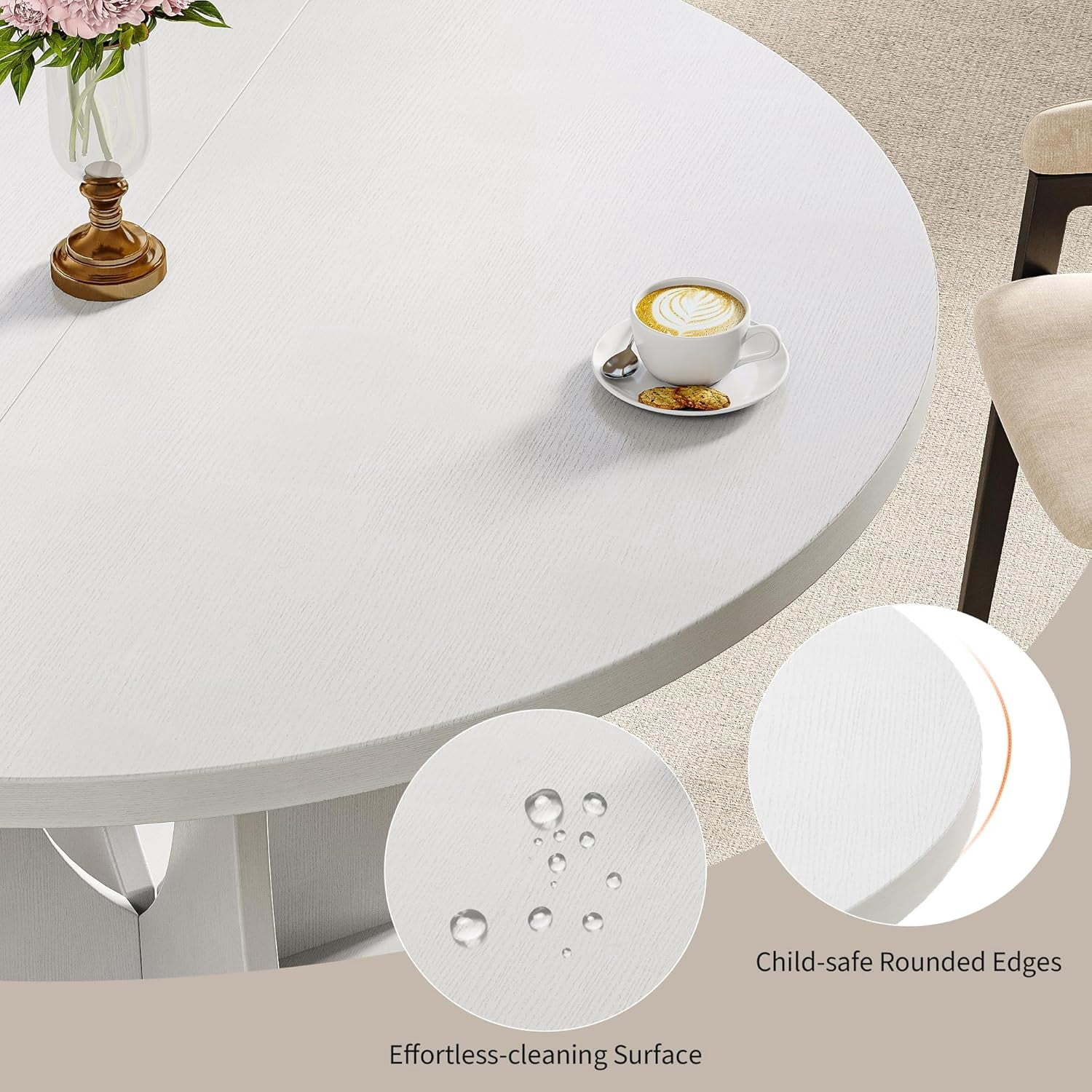 Laisnet 59 Extendable Wooden Dining Table for 8, Modern Kitchen Table with Hidden Storage, Black