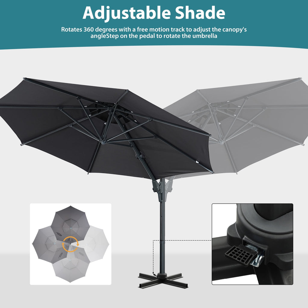 Ainfox 10ft Double Top Heavy-Duty Patio Cantilever Umbrella with lights and Cross Base, Outdoor Large Offset Hanging Aluminum Rotation Sun Shade Solar Umbrella with 360°Rotation Adjustable,Khaki