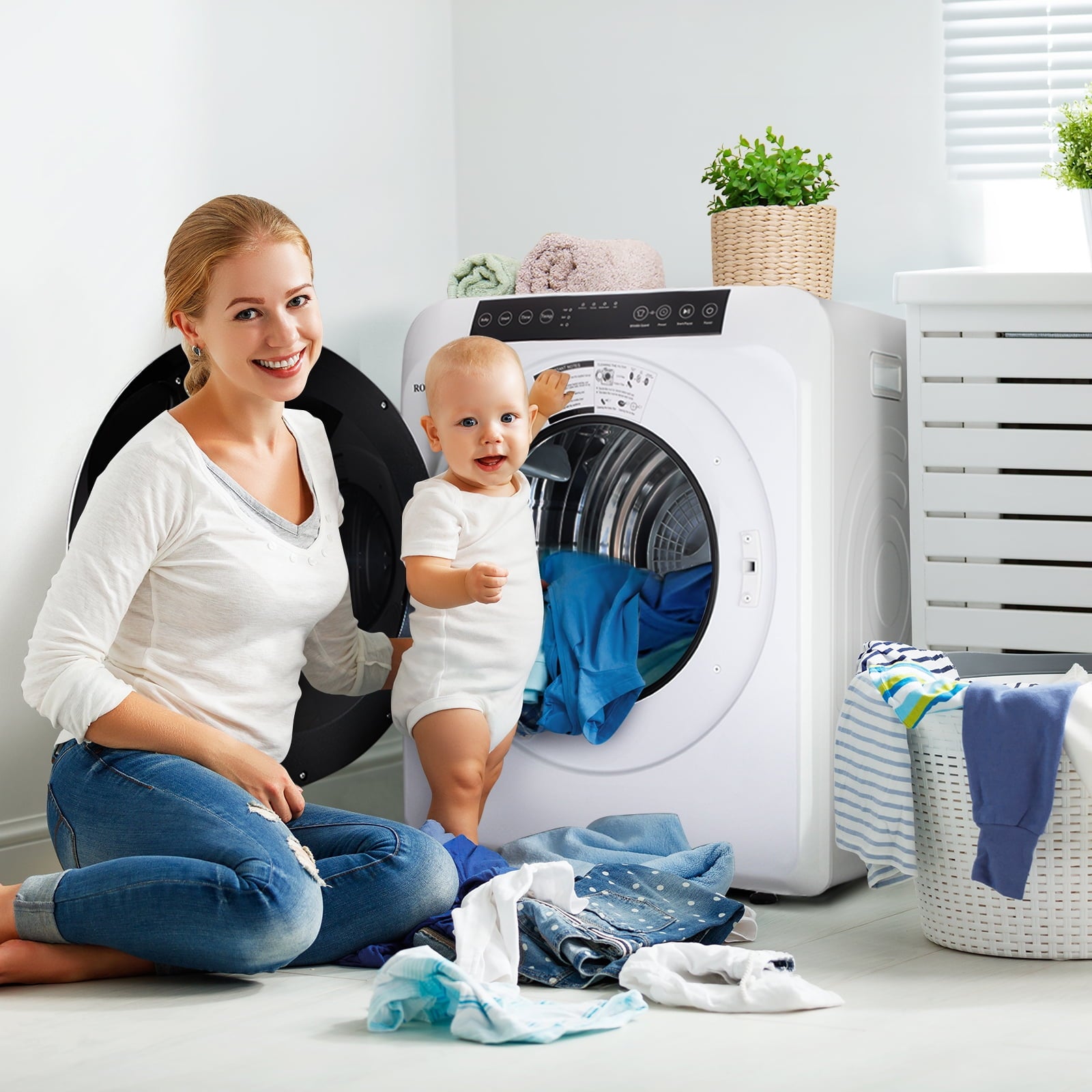 VINGLI 13.2LB Portable Clothes Dryer, 3.5 Cu.Ft Front Load Laundry Electric Tumble Dryer with LCD Touch Screen, UV Disinfection for Apartment, Home, Dorm-110V, Luxury Grey