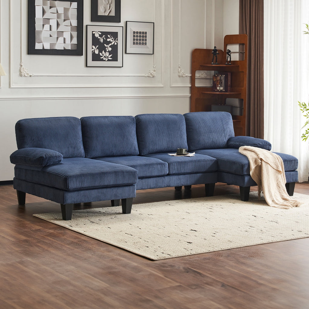 Ktaxon U-Shaped Sectional Sofa, 111  Chenille Couch, 4 Seat Lounge Sleeper with Double Chaise for Living Room Black