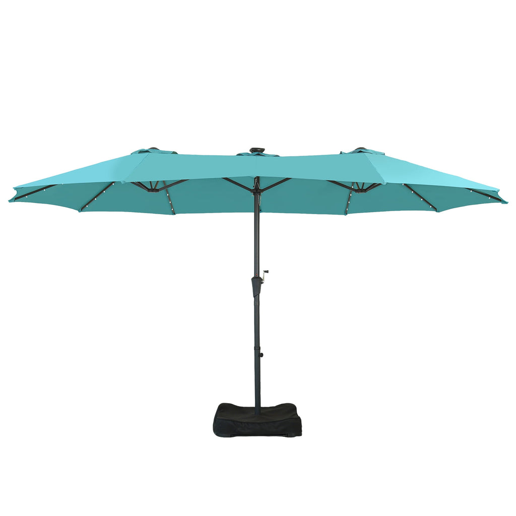 Ainfox 15ft Large Patio Umbrella with Solar Lights, Double-Sided Outdoor Rectangle Table Umbrellas with Sand Bag Base，Beige
