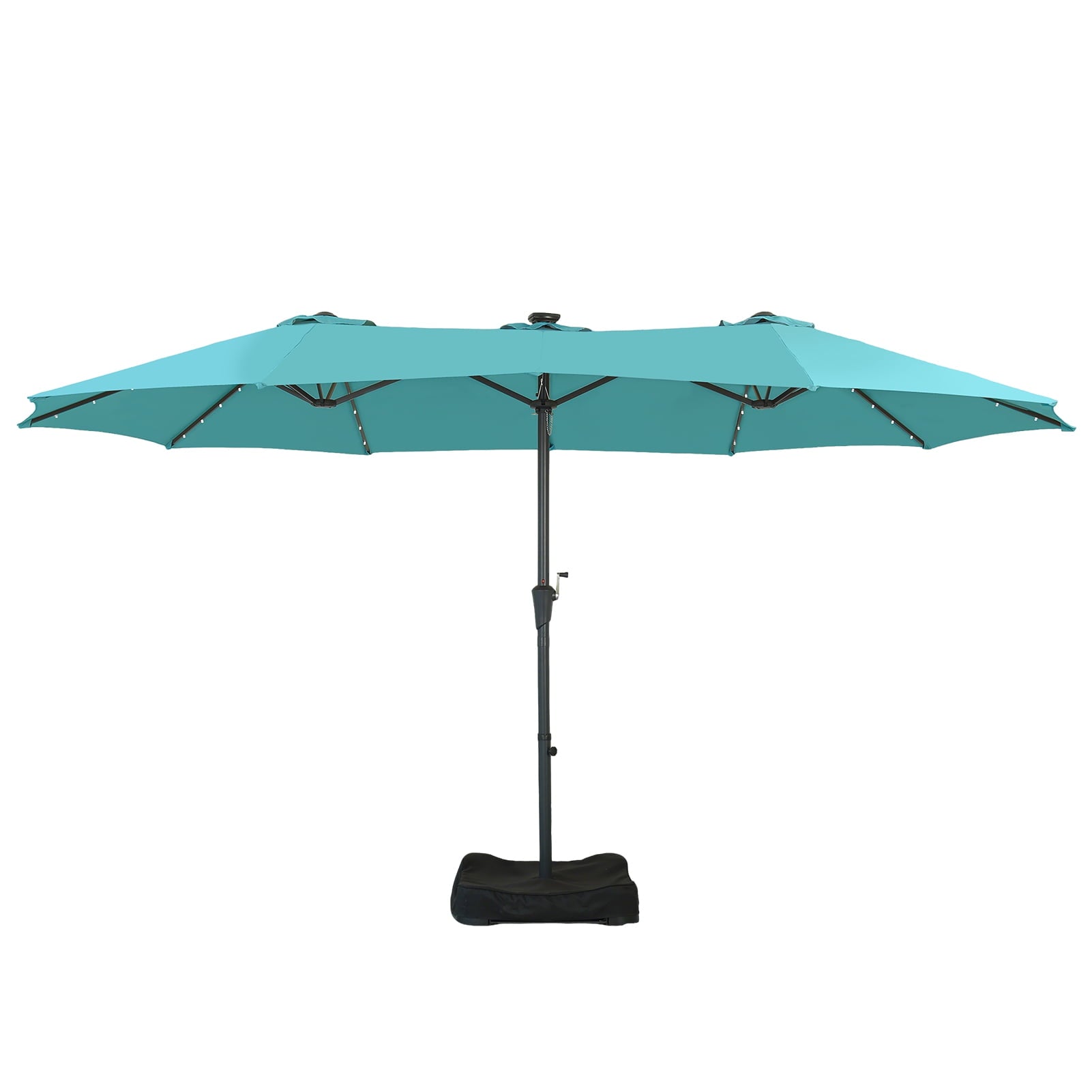 Ainfox 15ft Large Patio Umbrella with Solar Lights, Double-Sided Outdoor Rectangle Table Umbrellas with Sand Bag Base，Beige