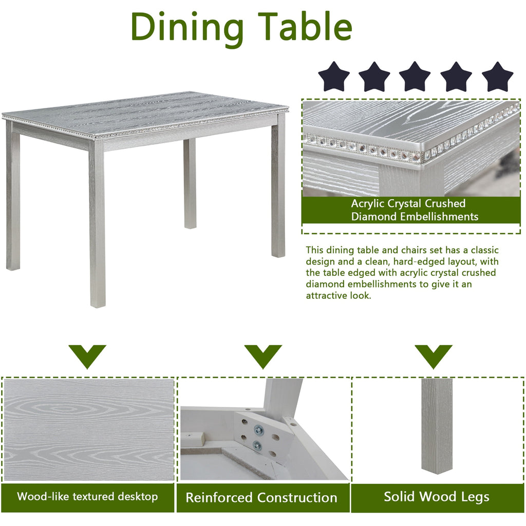 UHOMEPRO 5 Piece Dining Table Set, Modern Dining Table Sets with Rectangular Table and 4 Fabric Upholstered Chairs, Dining Set for Kitchen and Dining Room, White