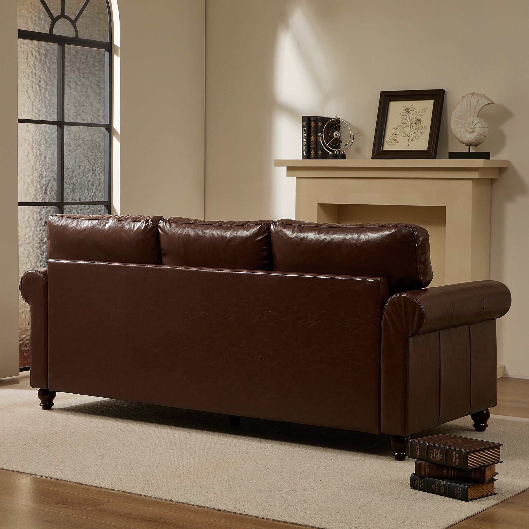 Me'on 80'' Faux Leather Sofa with Storage Seats, Classic 3-Seater Couch with Nailhead Trim, Easy Assembly, Dark Brown