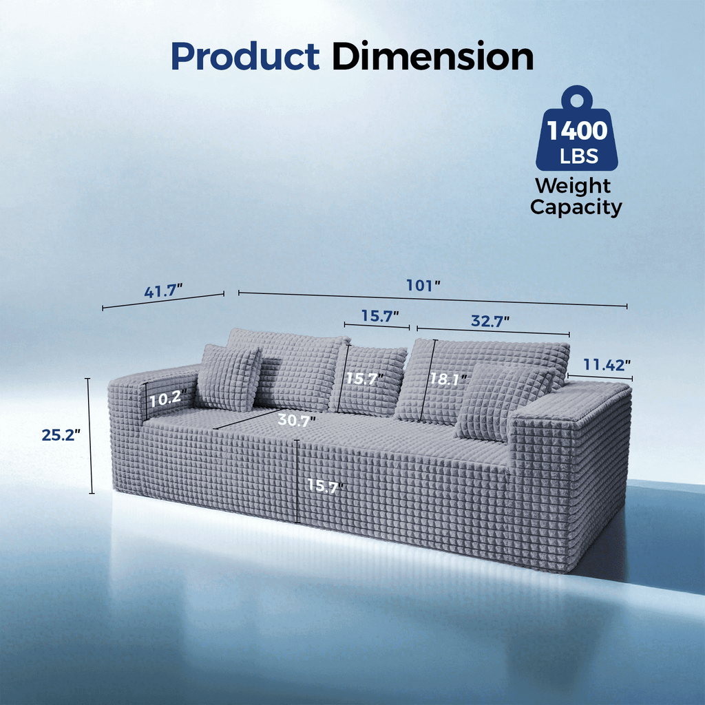 Patbrela 101 Couch for Living Room Furniture Diamond Boneless Sofa with 31-inch Extra Deep Seat, No Assembly, Gray