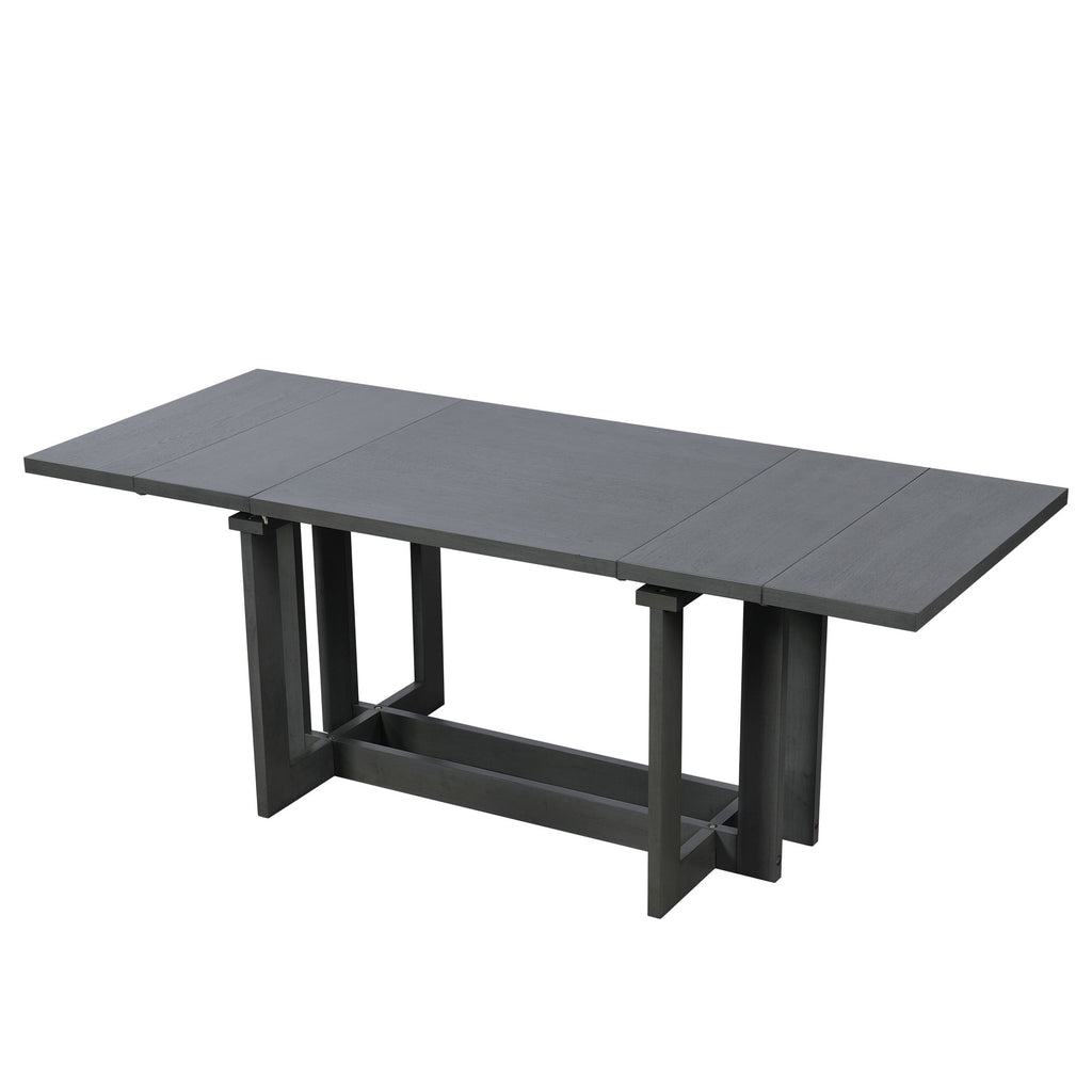 Harper & Bright Designs 7 Pieces Retro Dining Set for 6, Wood Rectangular Table with Designed Trestle Base and 6 Upholstered Chairs for Dining Room and Kitchen, Grey