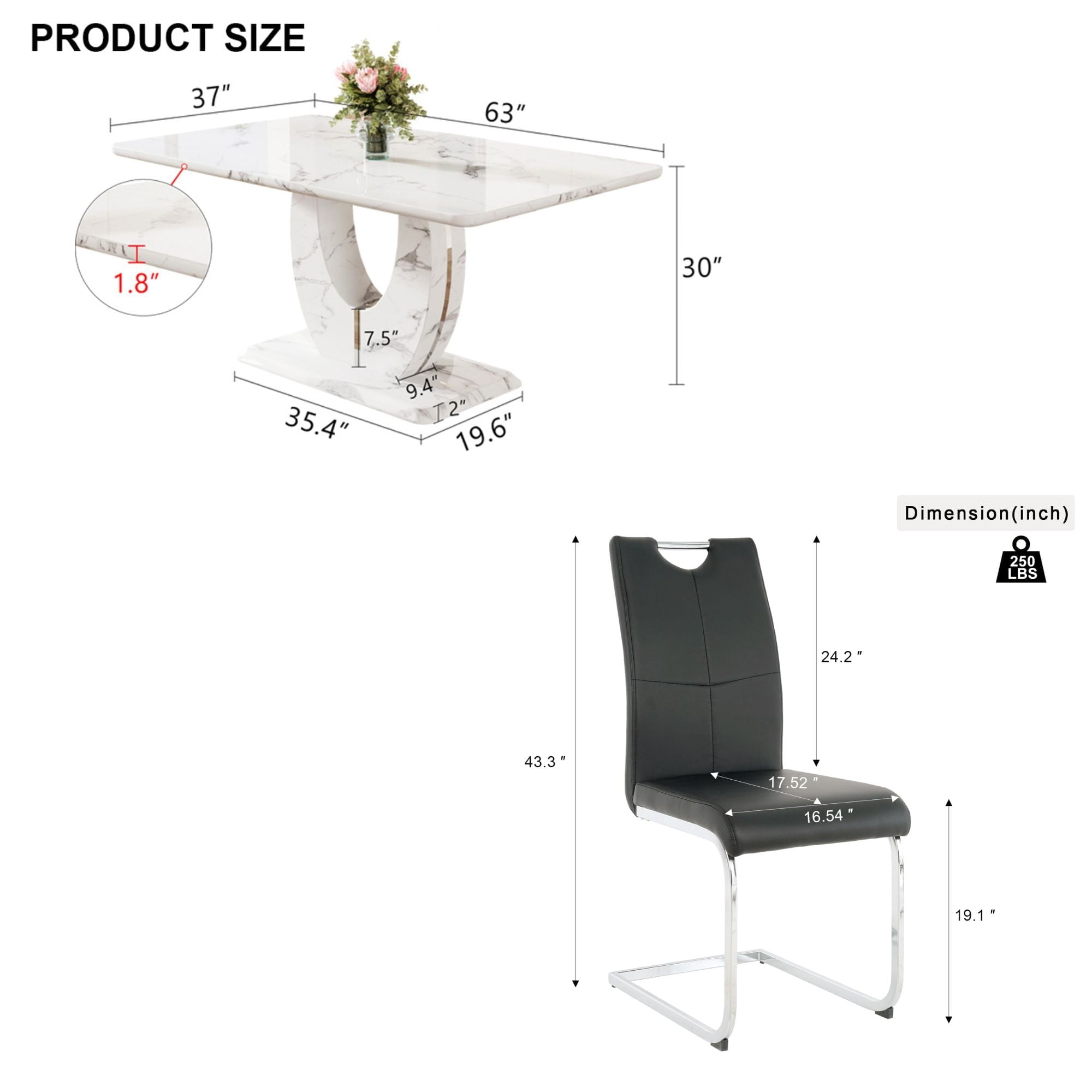 63 Modern White Rectangle Faux Marble Dining Table Room Sets for 4,Dining Table with 4 Velvet Dining Chairs,White Table and 4 Gray Chairs with Silver Leg