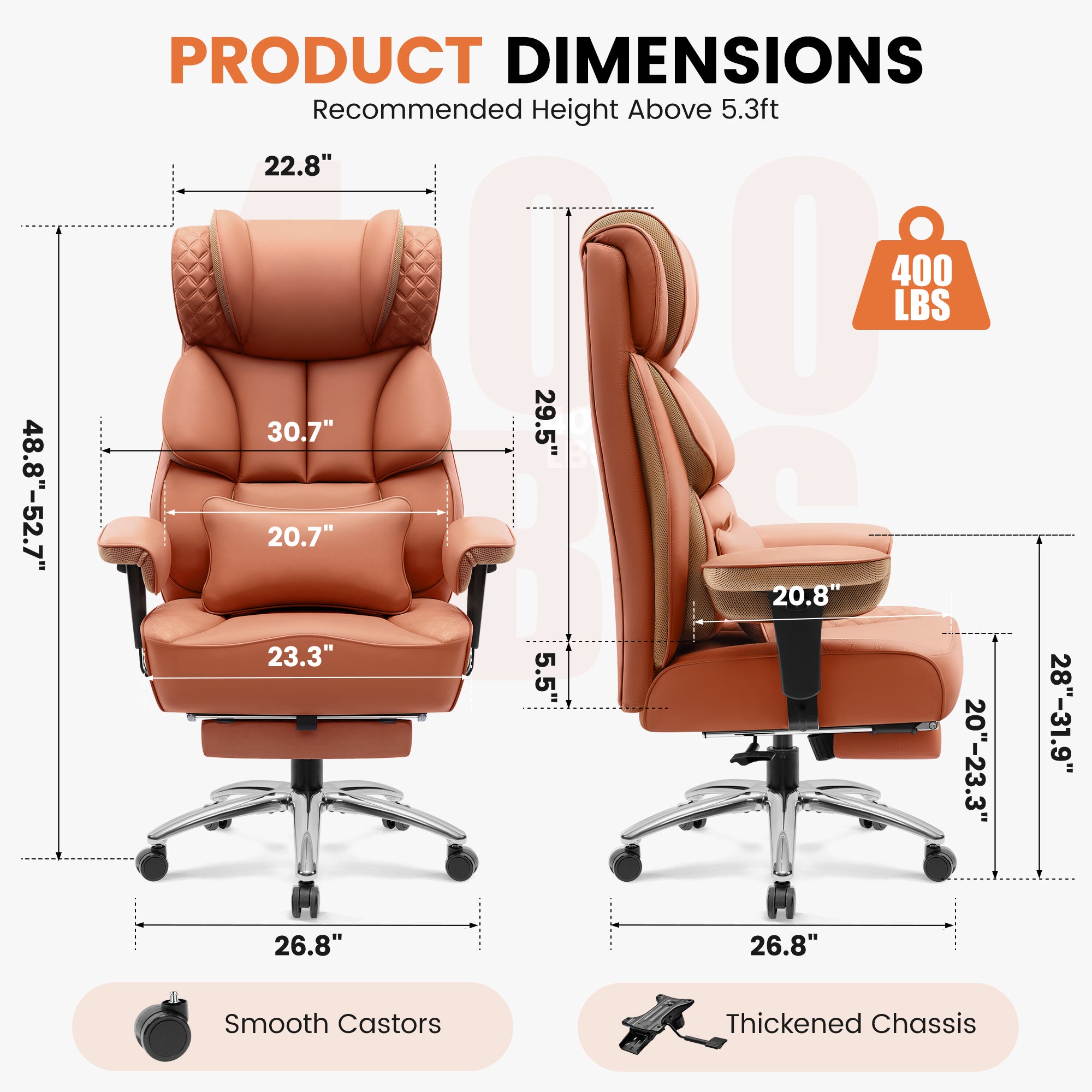 COOLHUT Big and Tall Office Chair 400LBS, Adjustable Headrest Ergonomic Computer Desk Chair, Executive Leather Chair with Adjustable Armrest, High Back Office Chair Havy Duty Design, Black