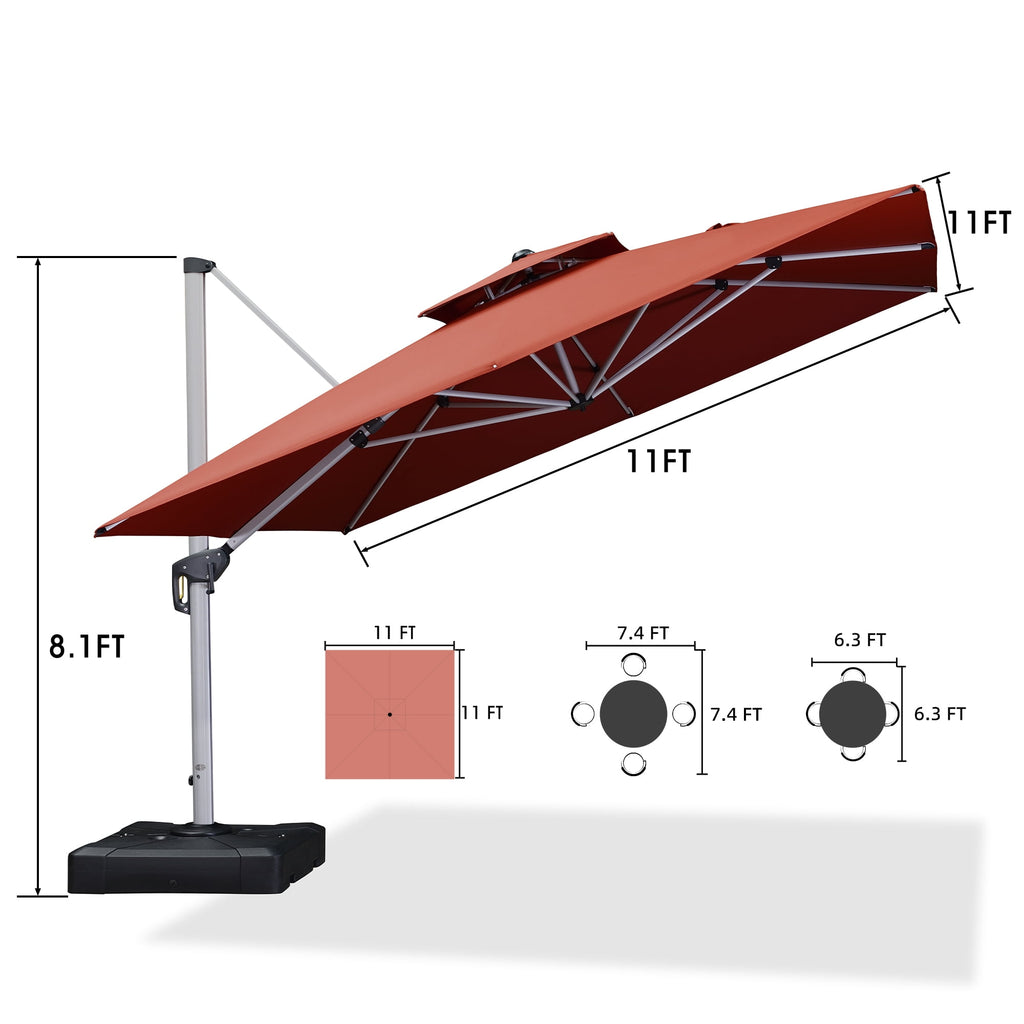 PURPLE LEAF 10 x 13FT Deluxe Rectangular Patio Umbrella, Large Offset Cantilever Umbrella with 360° Rotation, Gray
