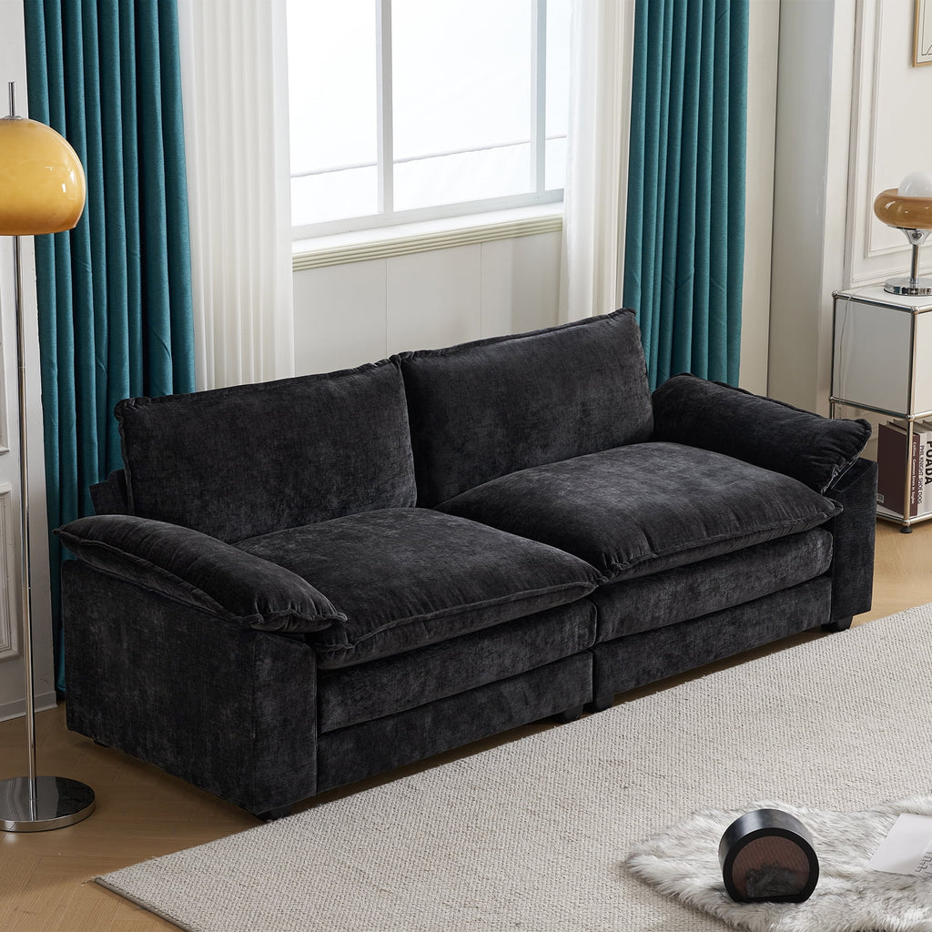 Ktaxon Sectional Sofa L Shaped Couch with Chaise Living Room Sleeper Set, 2 Seats with Chenille and Double Layer Cushions 86 W Beige