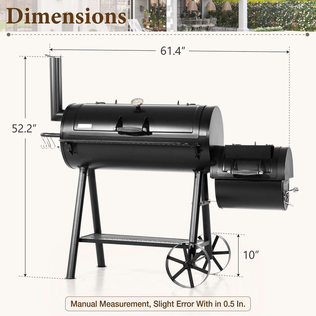 PHI VILLA 28 Charcoal Grill with Offset Smoker Black