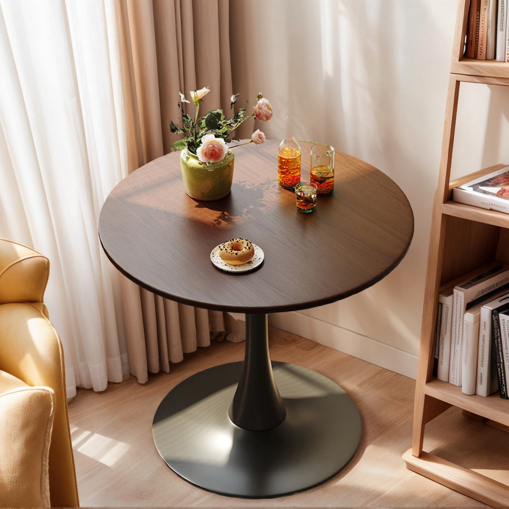 GDF Studio 24 Round Modern Dining Table, Wooden Top Tulip Table with Steel Pedestal Base, Kitchen Table, Walnut