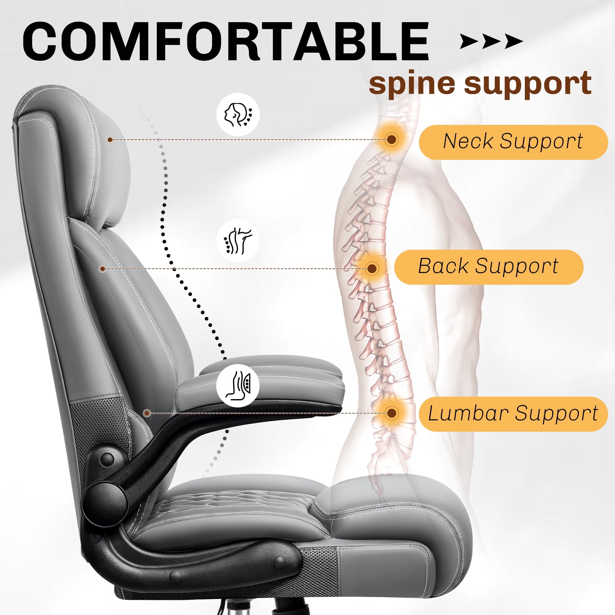 FASTES Executive Office Chair, Ergonomic Desk Chair with Adjustable Armrests, Computer Leather Chair Big and Tall Office Chair with Footrest and Lumbar Support, Brown