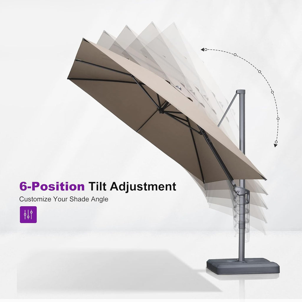 PURPLE LEAF 10' X 13' Rectangle Cantilever Umbrella with Base Outdoor Large Aluminum Patio Umbrella with 3-Year Fade Resistance Recycled Fabric and 360-degree Rotation for Deck Pool, Graphite Grey