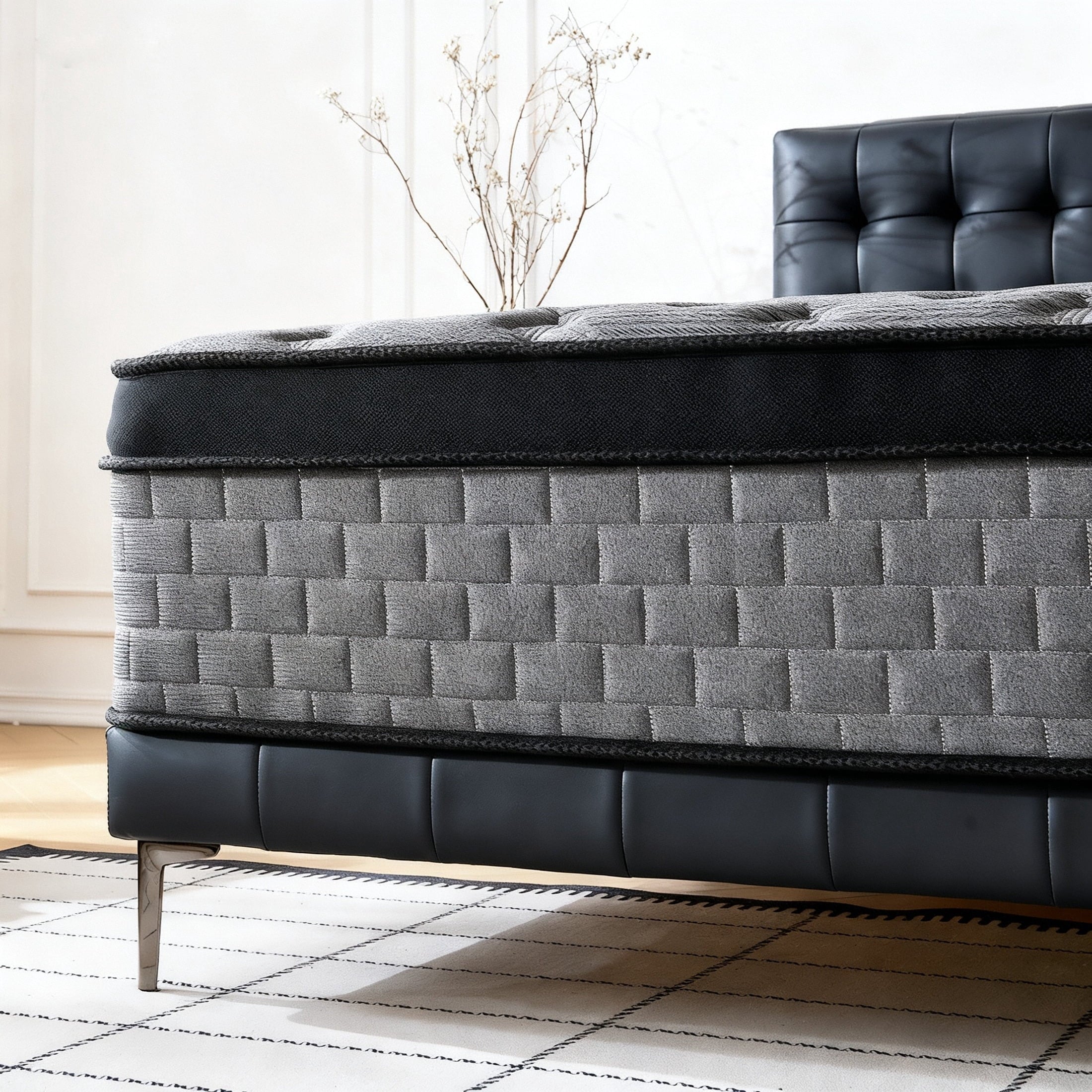 Lodeija 12 Queen Hybrid Mattress,5-Zone Pocket Springs with Motion Isolation,Medium Firm,Fiberglass-Free,Black