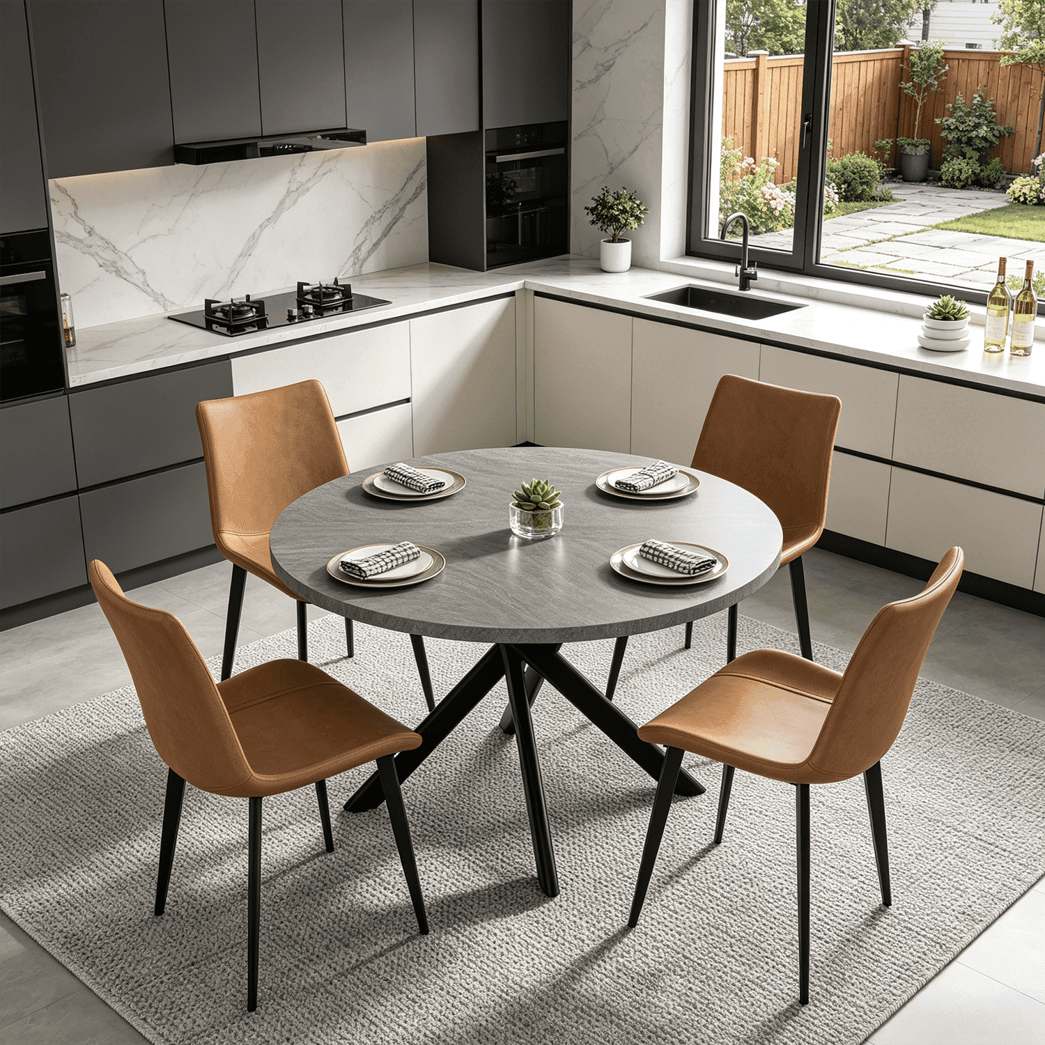 43.5 Round Dining Table for 4, Space Saving Kitchen Table with Metal Legs, Mid Century Modern Dining Table for Dining Living Room Apartment Small Space