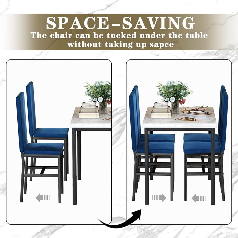 LinkRomat 5-Piece Faux Marble Dining Table Set for 4, Modern Kitchen Table with Chairs, Dinette Dining Room Furniture Set for Compact Space Saving