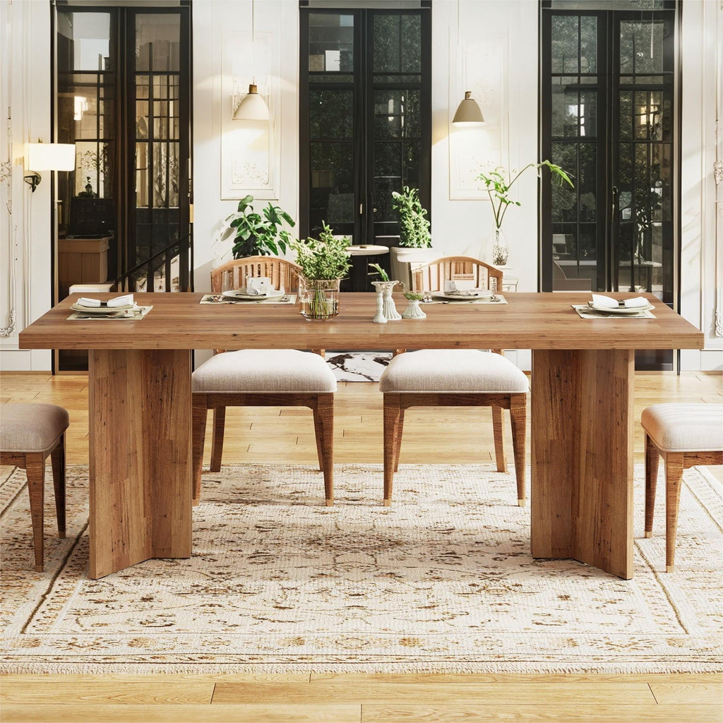 Fnova 63 Rectangular Modern Dining Table, Wooden Modern Kitchen Table for 6 People for Dining Room, Warm Brown (Chairs Not Included)