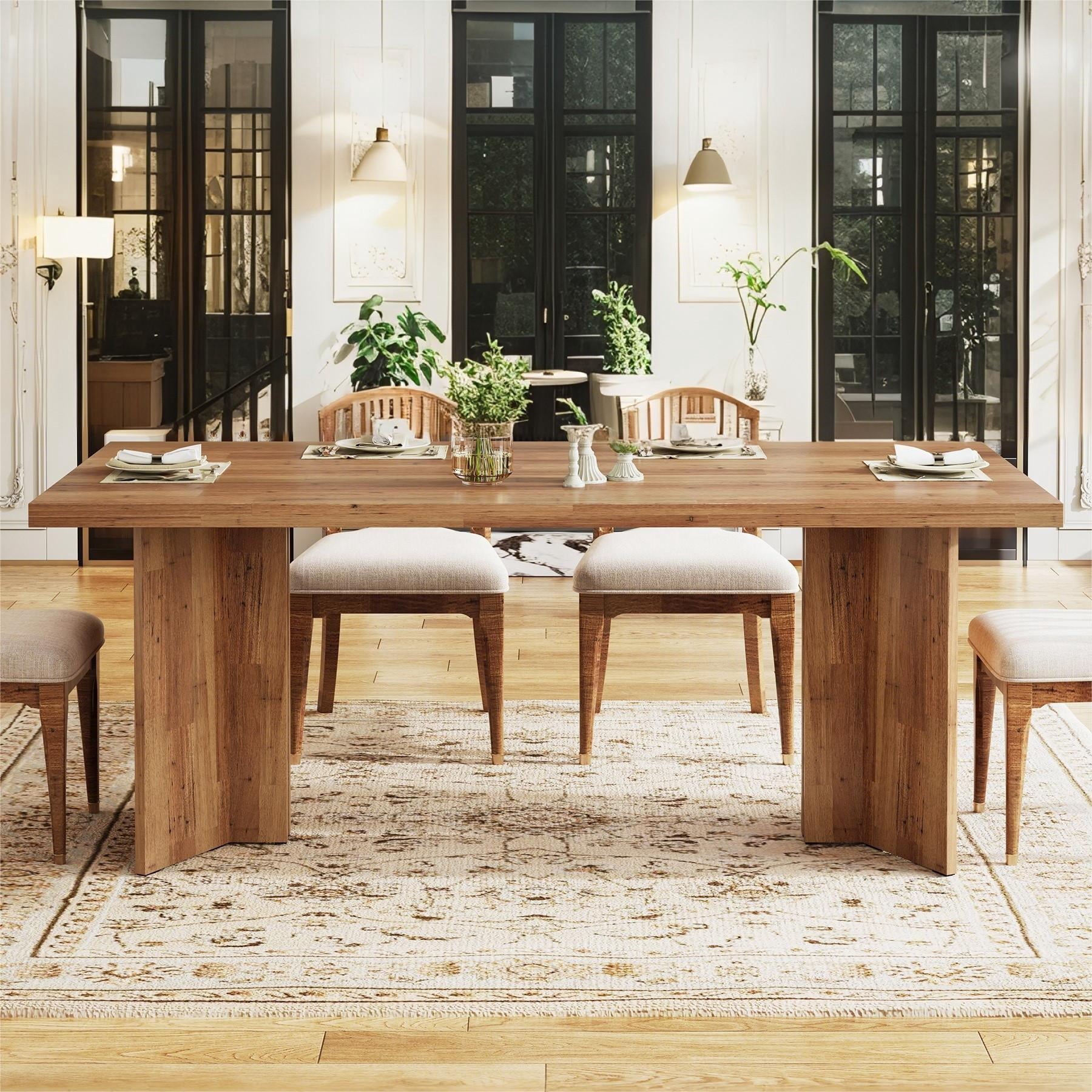 Fnova 63 Rectangular Modern Dining Table, Wooden Modern Kitchen Table for 6 People for Dining Room, Warm Brown (Chairs Not Included)
