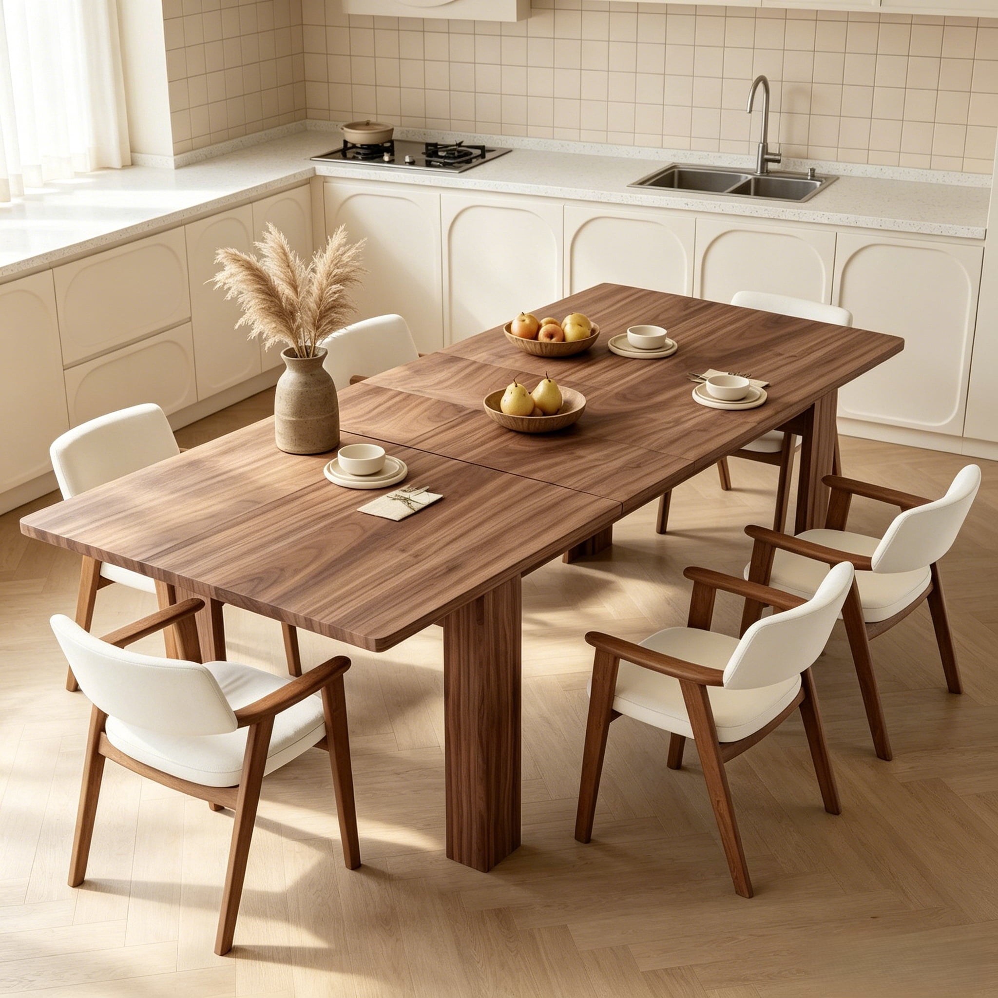 JSFHNTG Extendable Dining Table Seats 4–8, Expandable from 55'' to 86.6'', Space Saving for Dining Room Kitchen Living Room, Brown