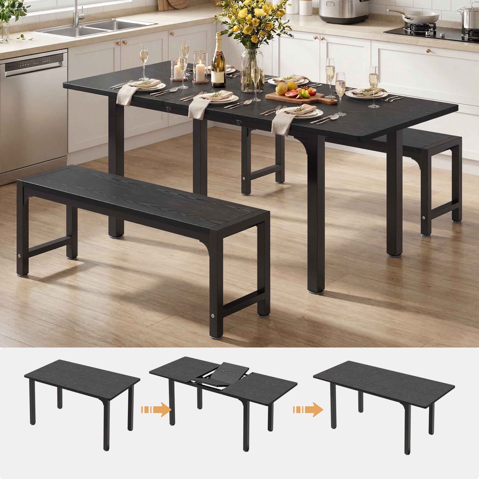 Noelse 5 Piece Dining Table Set for 4, Kitchen Table and Chairs Set with Upholstered Seats and Backrests, Wooden Frame for Kitchen Dining Room