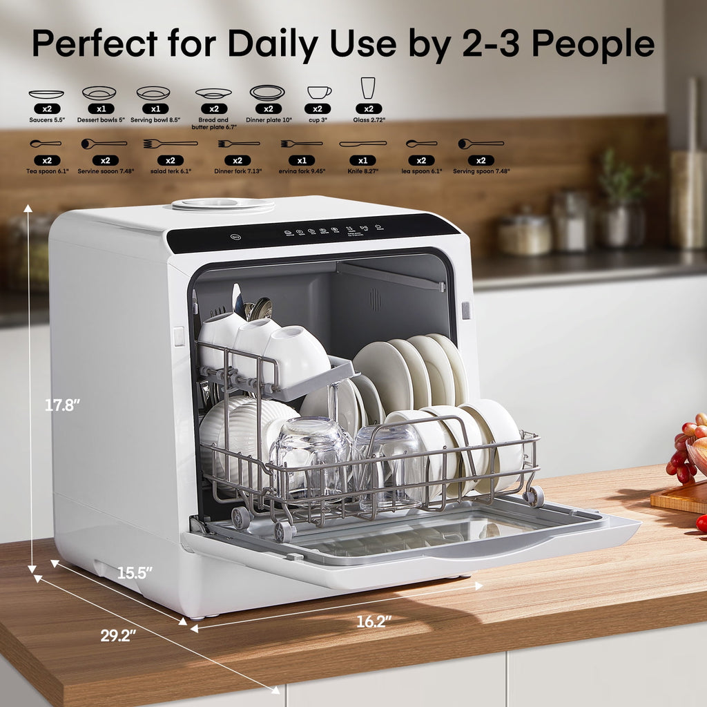 Countertop Dishwasher with Timeing Function, 6 Programs, 360°Dual Spray, 167℉ High-Temp, Mini Portable Dishwasher for Home,Apartments,RVs