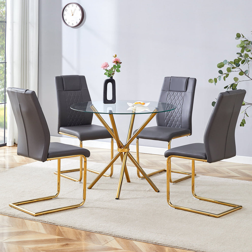 LUFTUT 36.6 Round Glass Dining Table, Modern Gold Base Kitchen Table, Small Space Bistro Table, Clear Tempered Glass Top for Apartmen